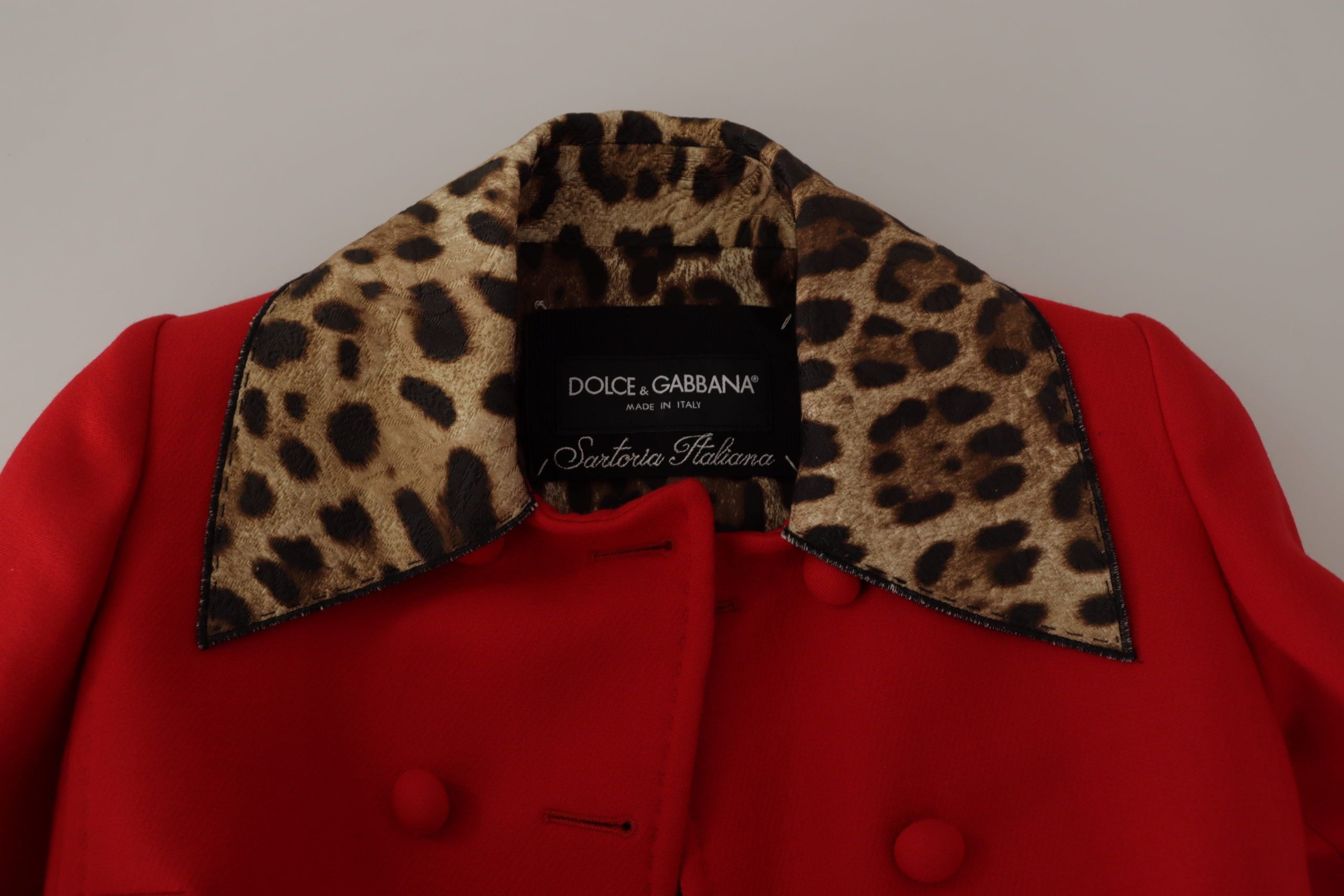 Rode luipaard wollen trenchcoat jas