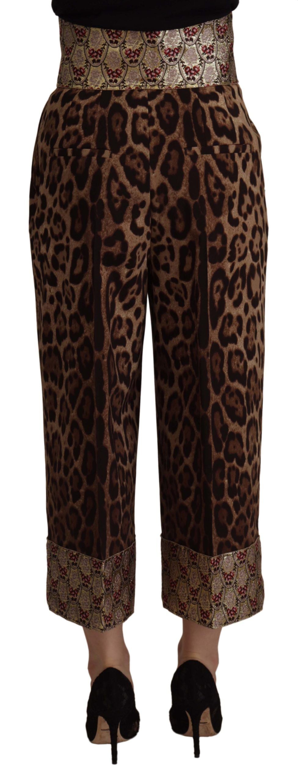 Bruine luipaardgouden jacquard hoge taille broek