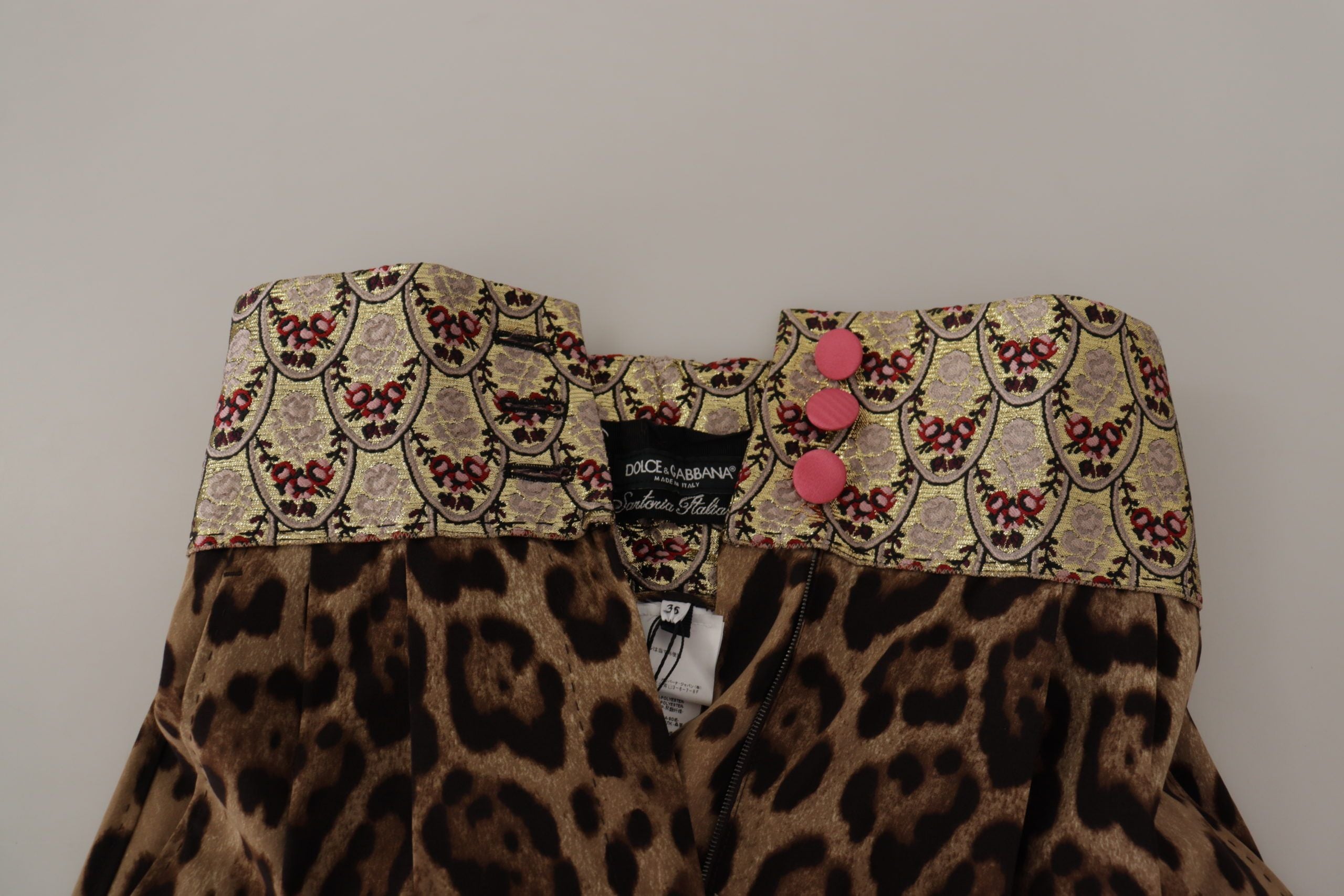 Bruine luipaardgouden jacquard hoge taille broek