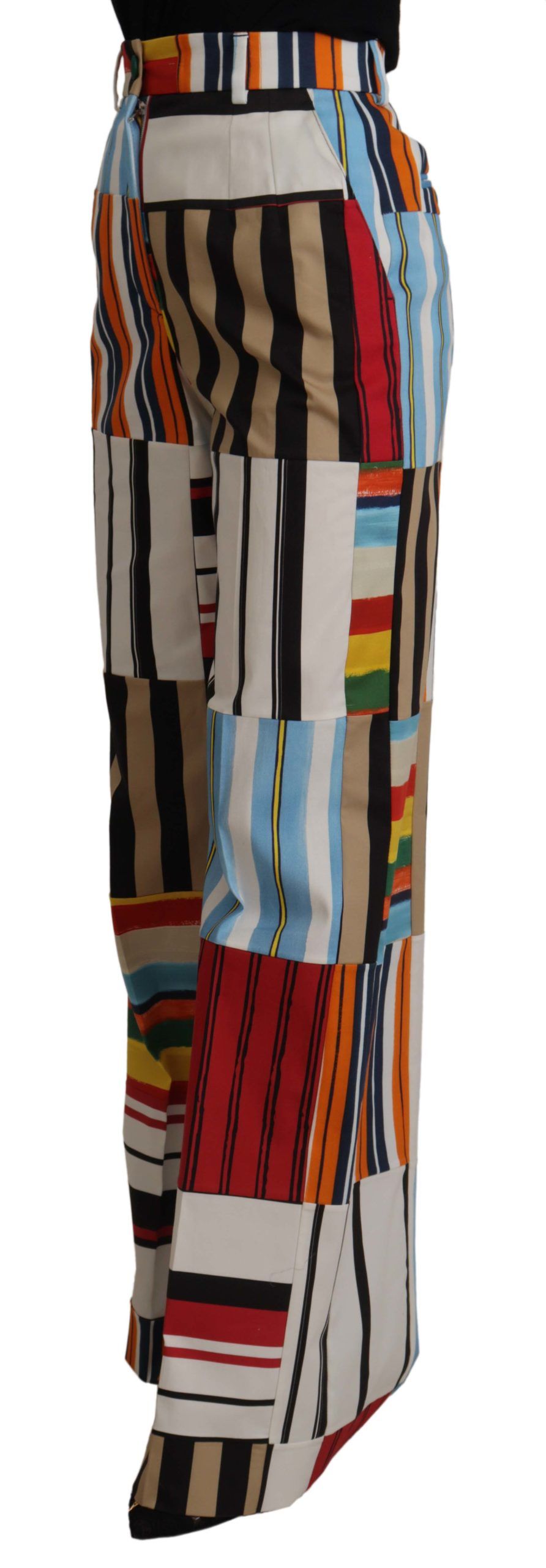 Multicolor gestreepte katoenen broek met hoge taille