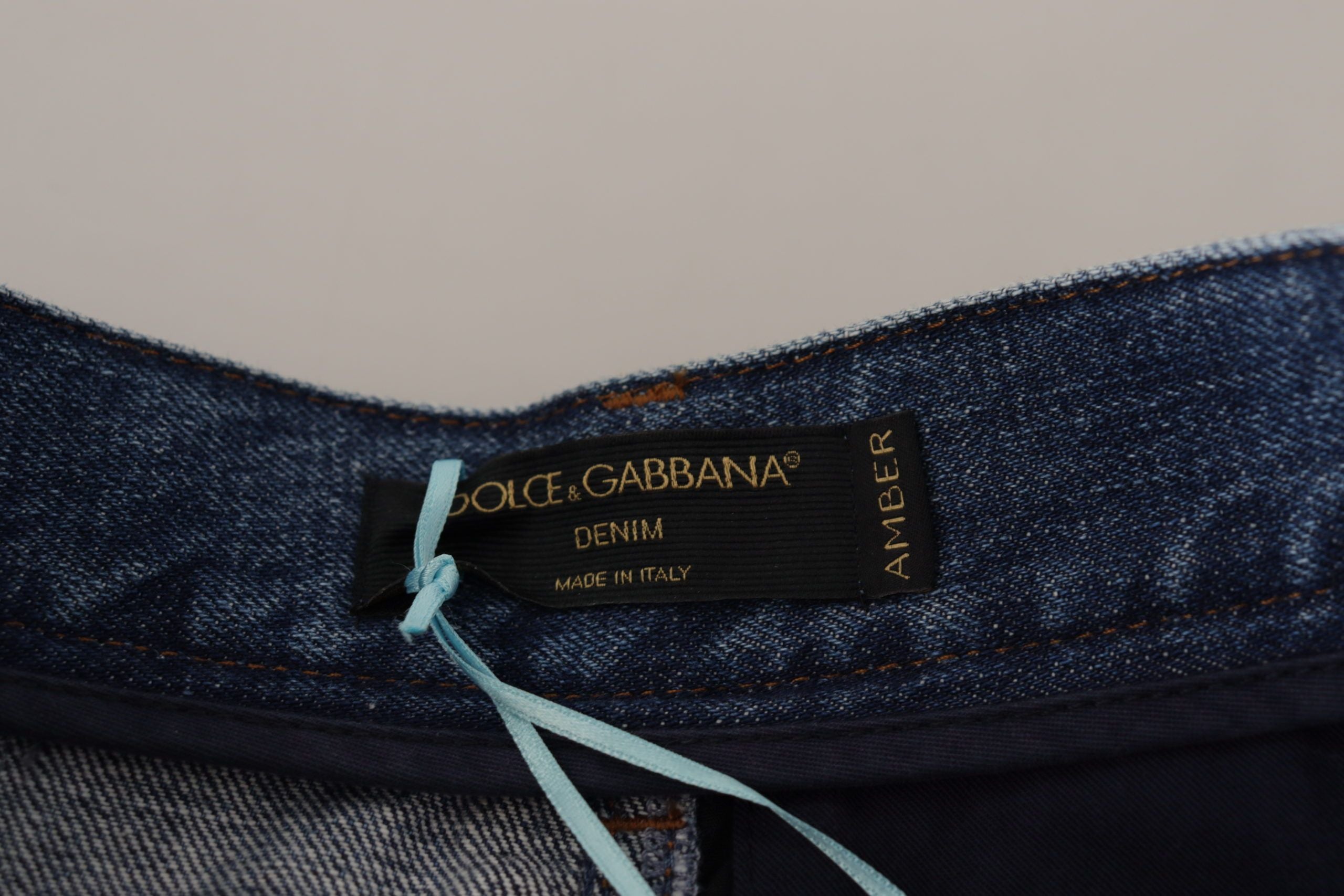 Blauwe jeans jacquard majolica hoge taille broek