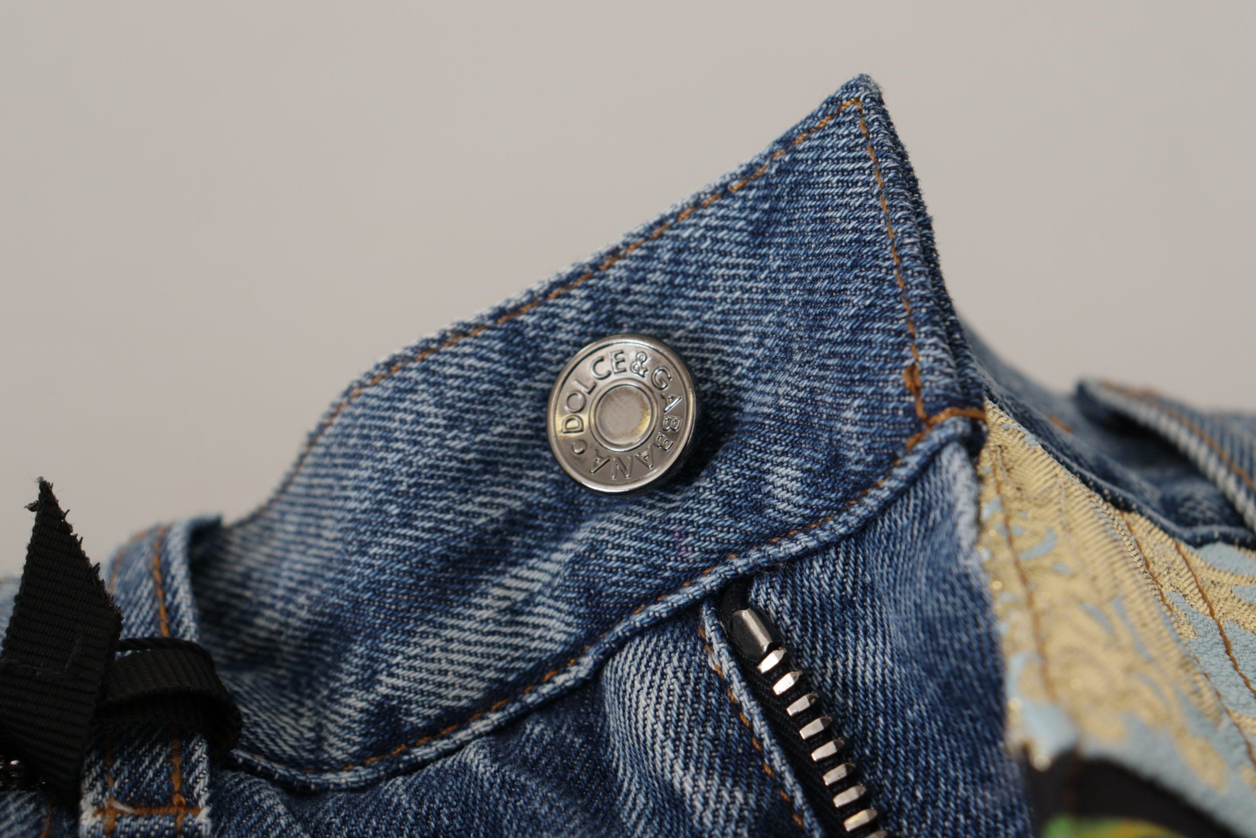 Blauwe jeans jacquard majolica hoge taille broek