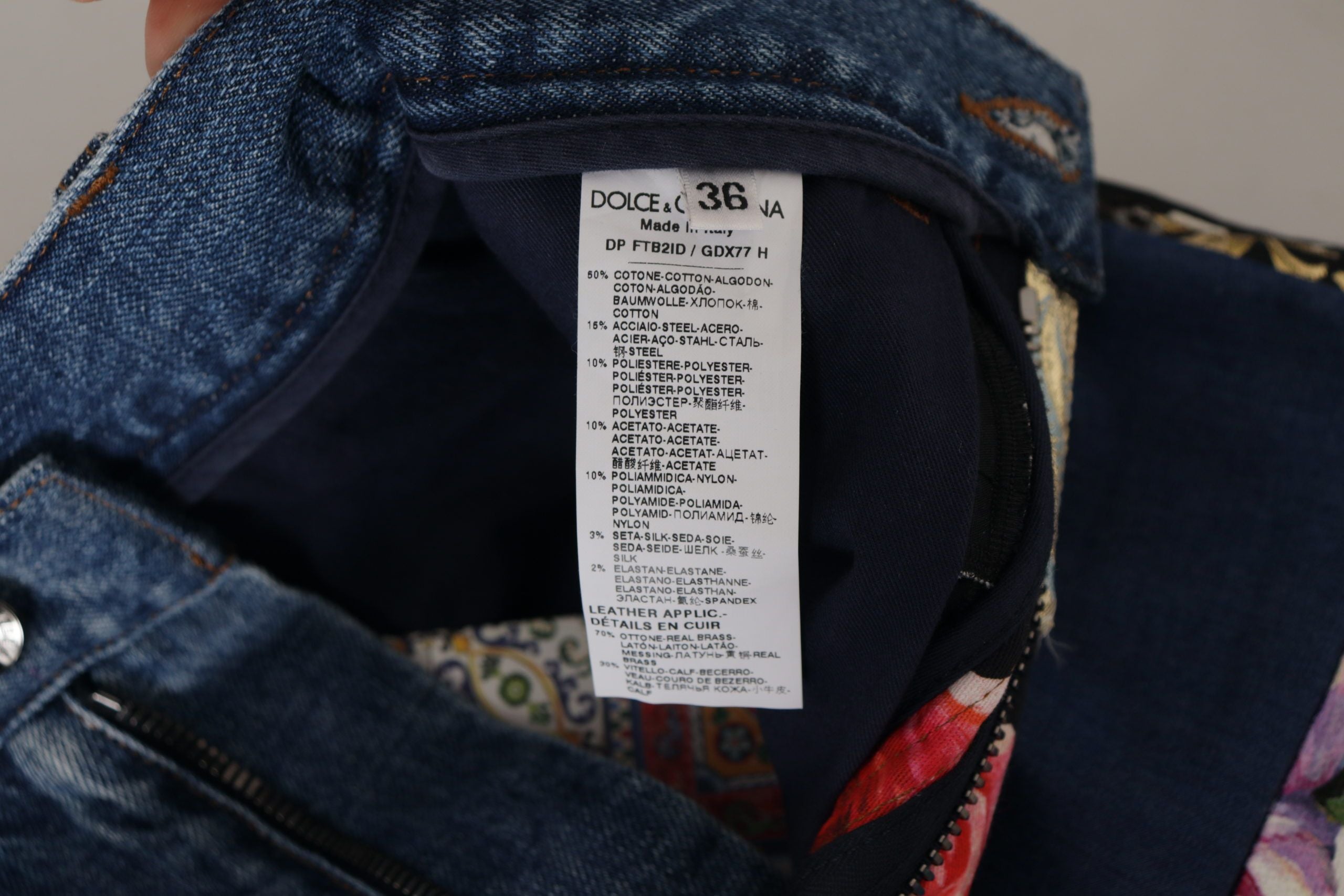 Blauwe jeans jacquard majolica hoge taille broek