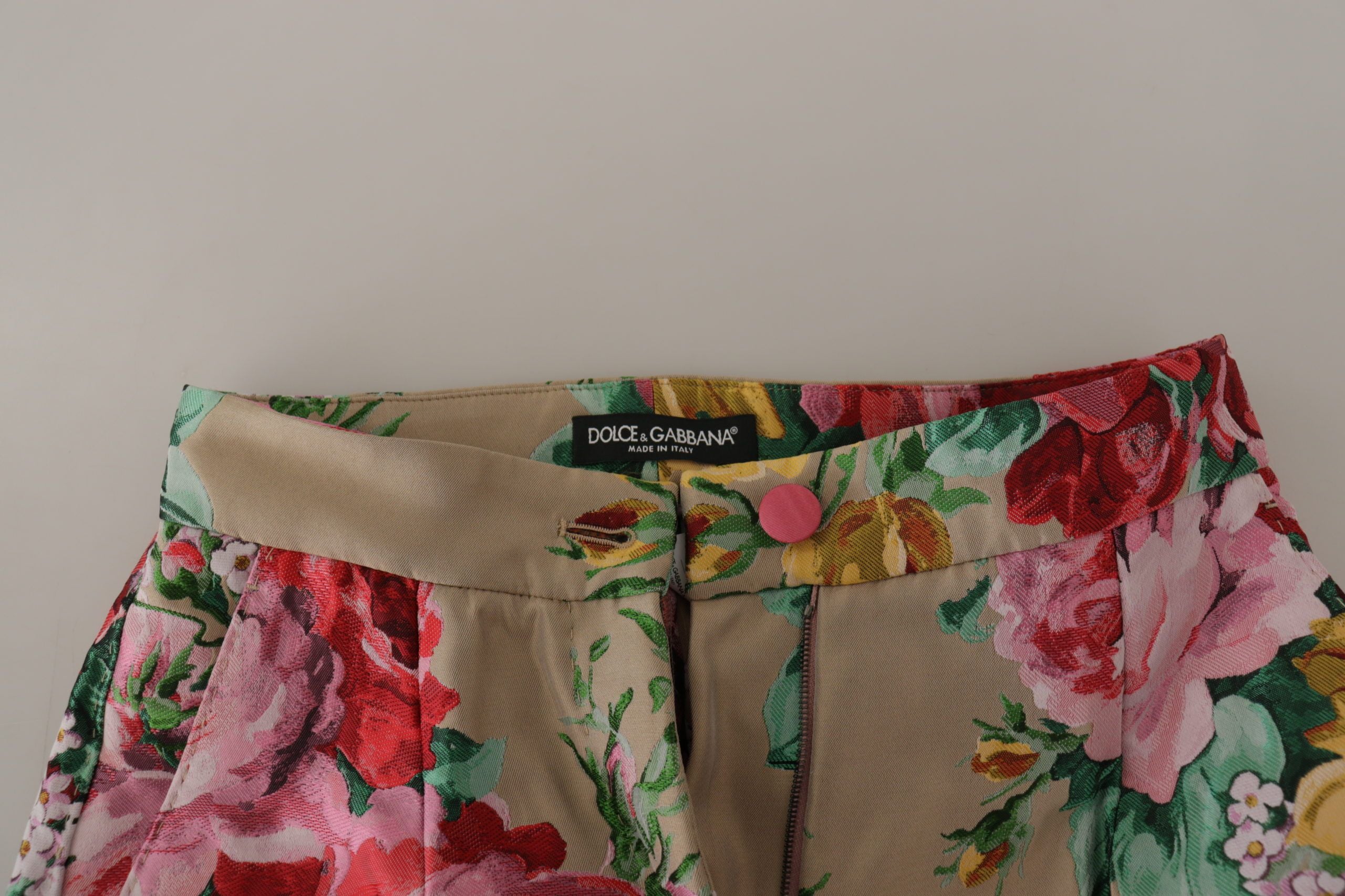 Beige bloemenjurk, formele hoge taille broek