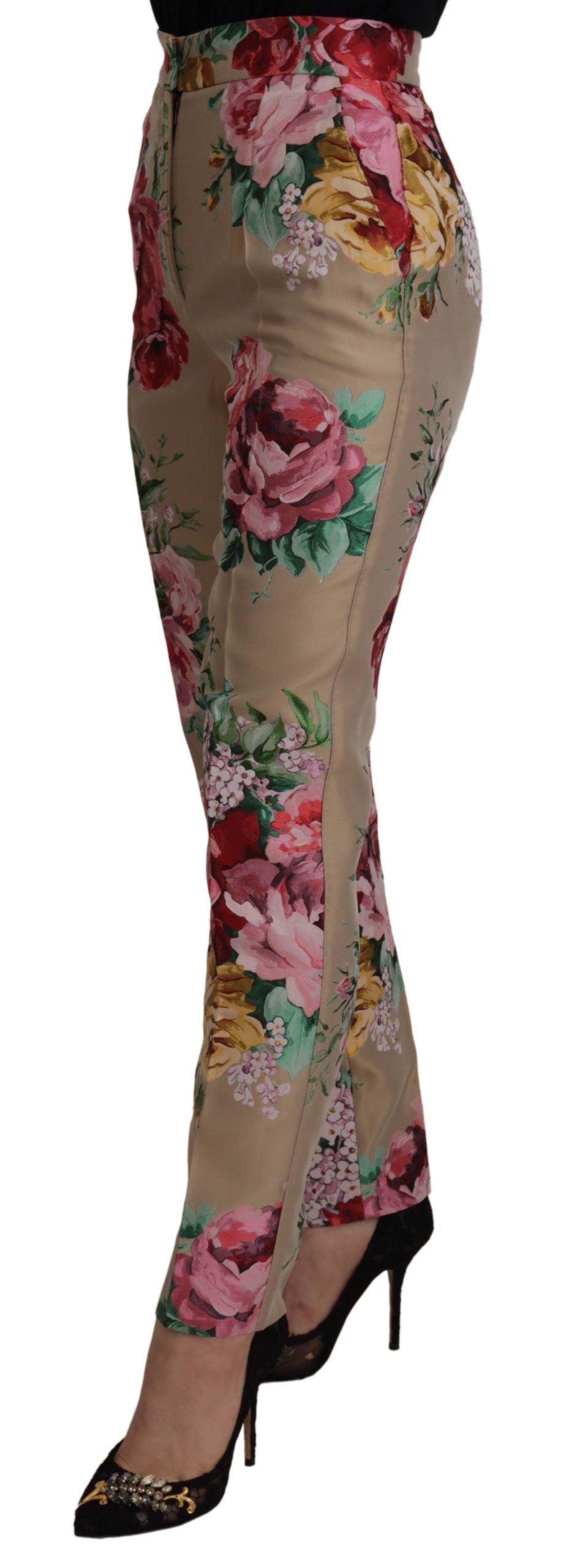 Beige bloemenjurk, formele hoge taille broek