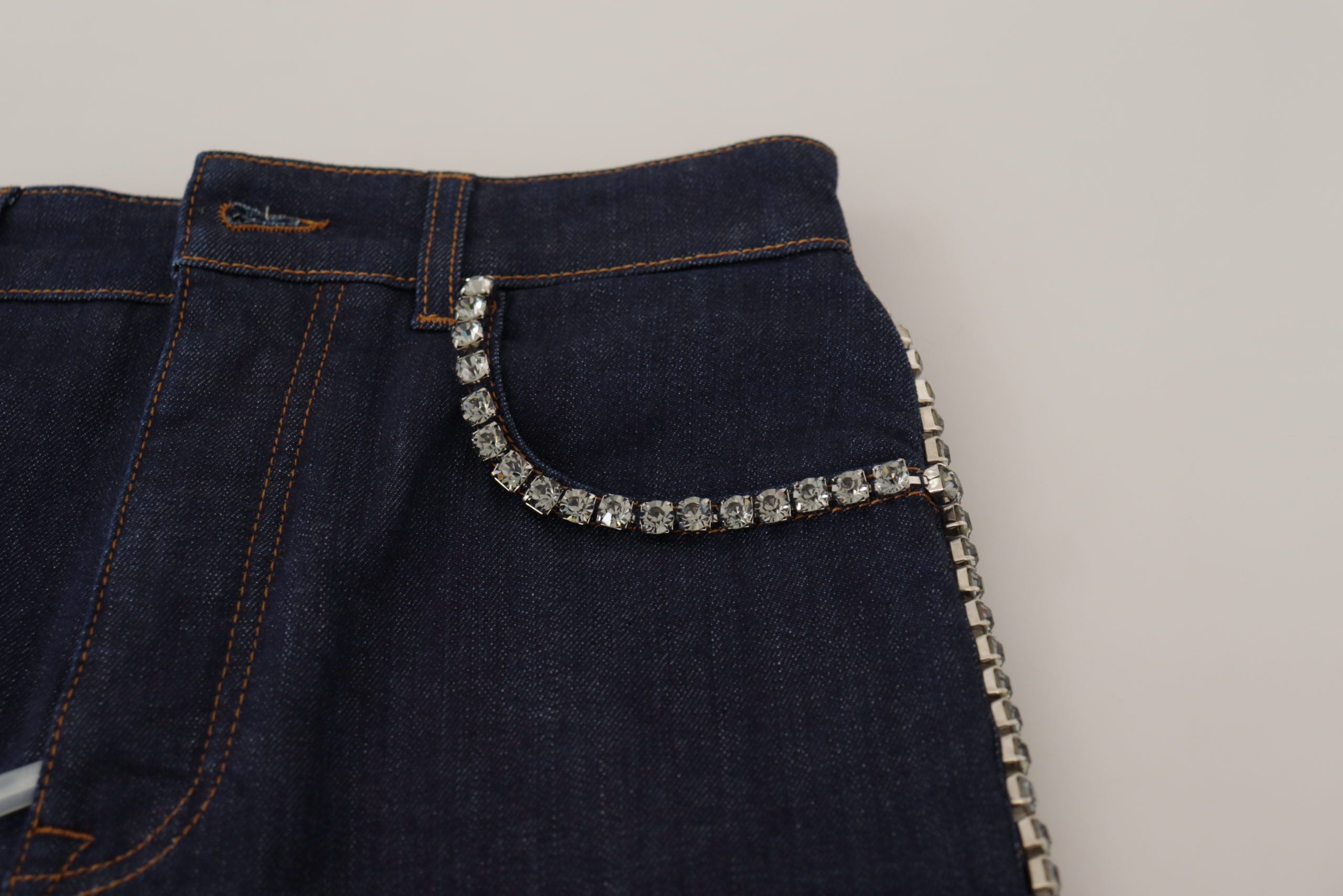 Blauwe denim stretch kristal hotpants shorts