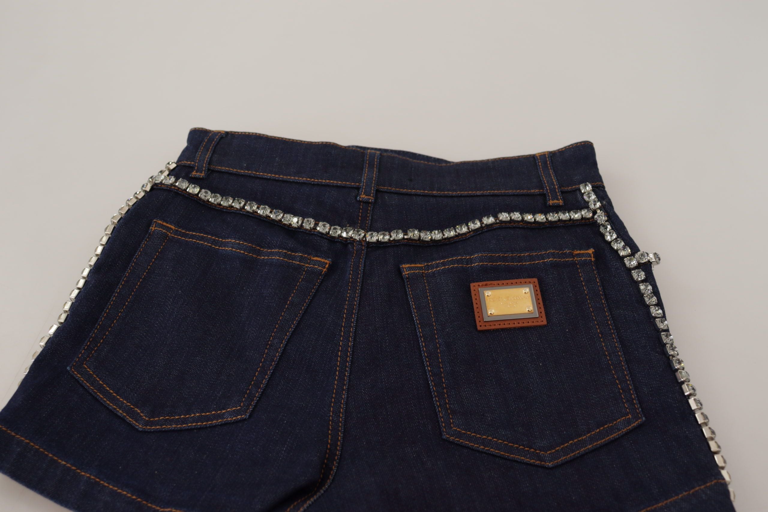 Blue Denim Stretch Crystal Hot Pants Shorts