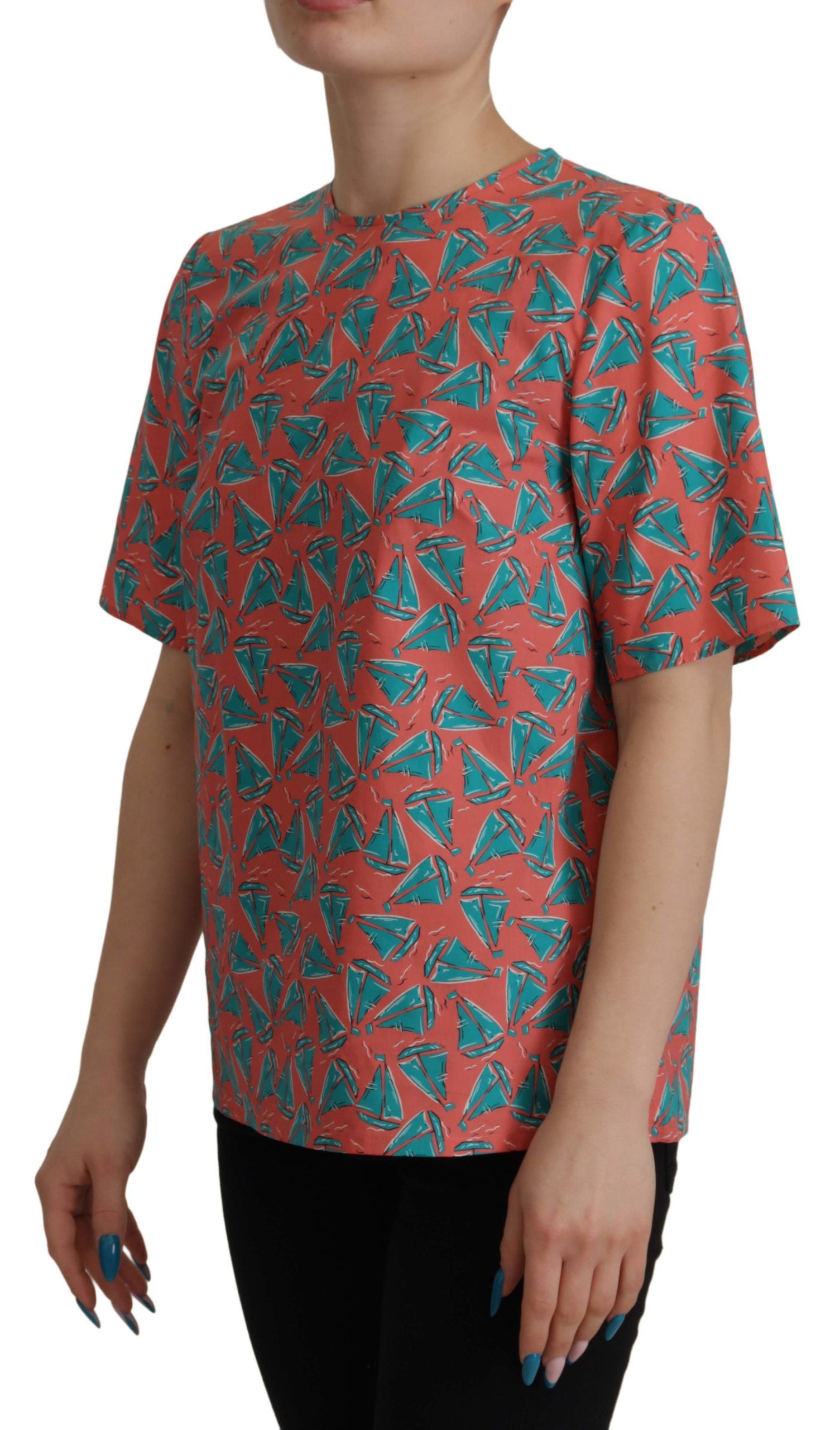 Roze katoenen T-shirt met zeilbootprint