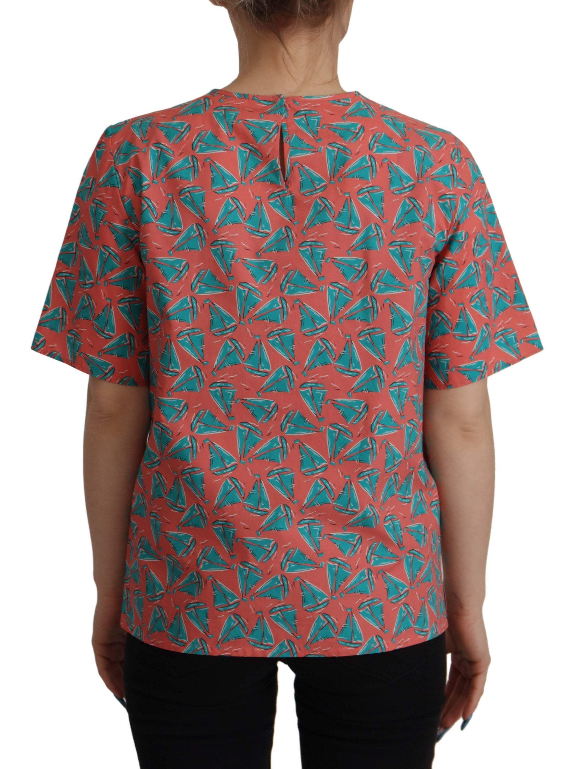 Roze katoenen T-shirt met zeilbootprint