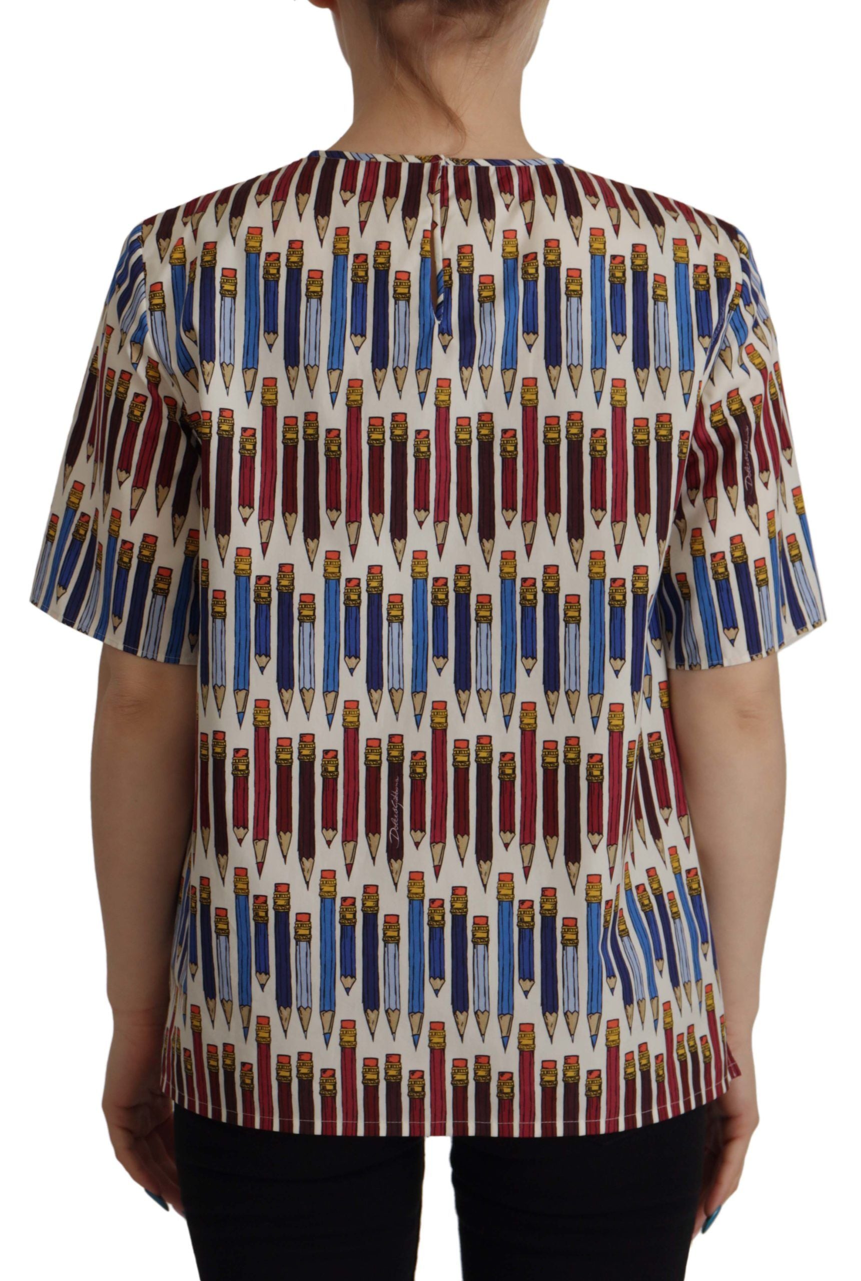 Witte katoenen T-shirtblouse met potloodprint