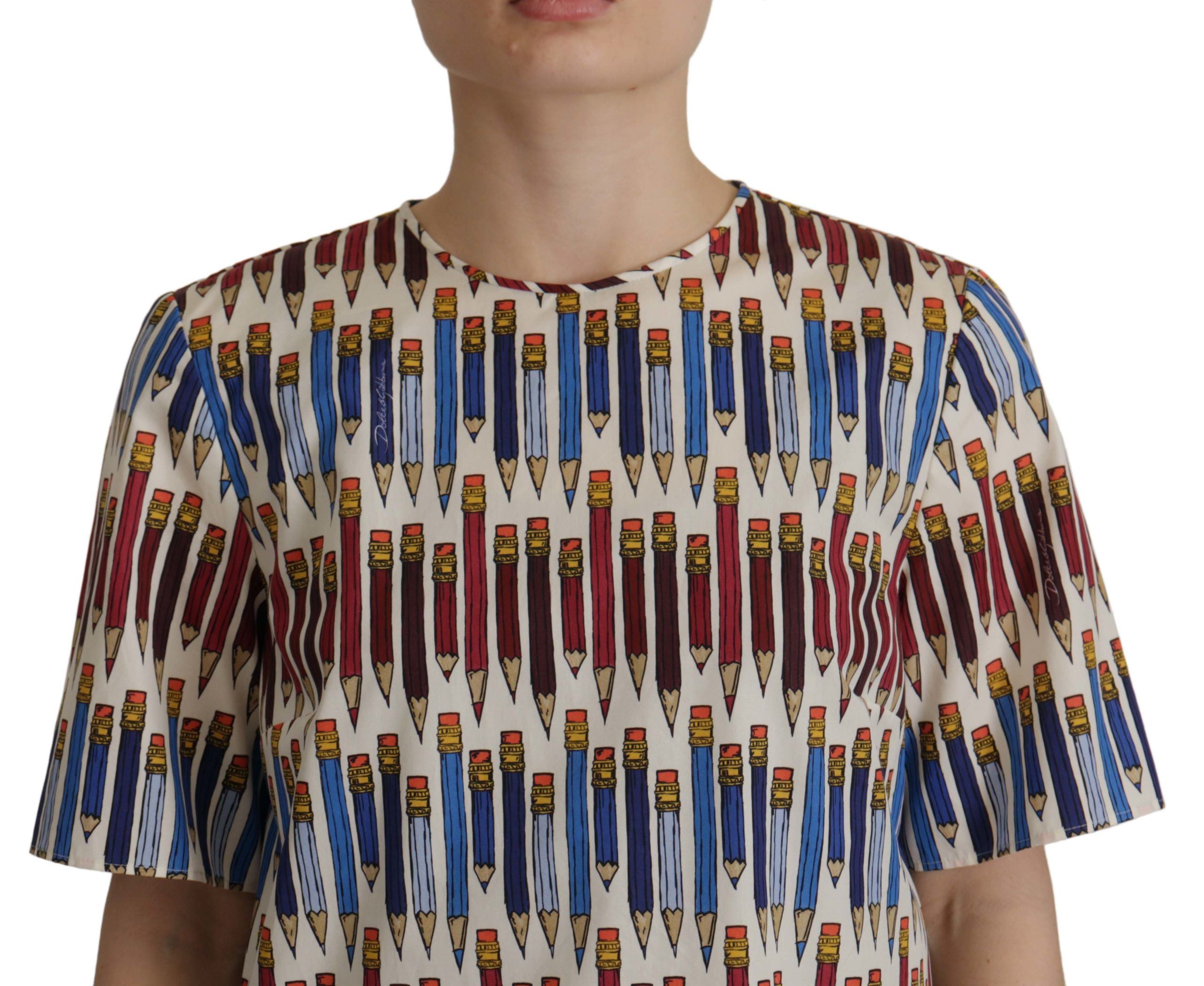 Witte katoenen T-shirtblouse met potloodprint