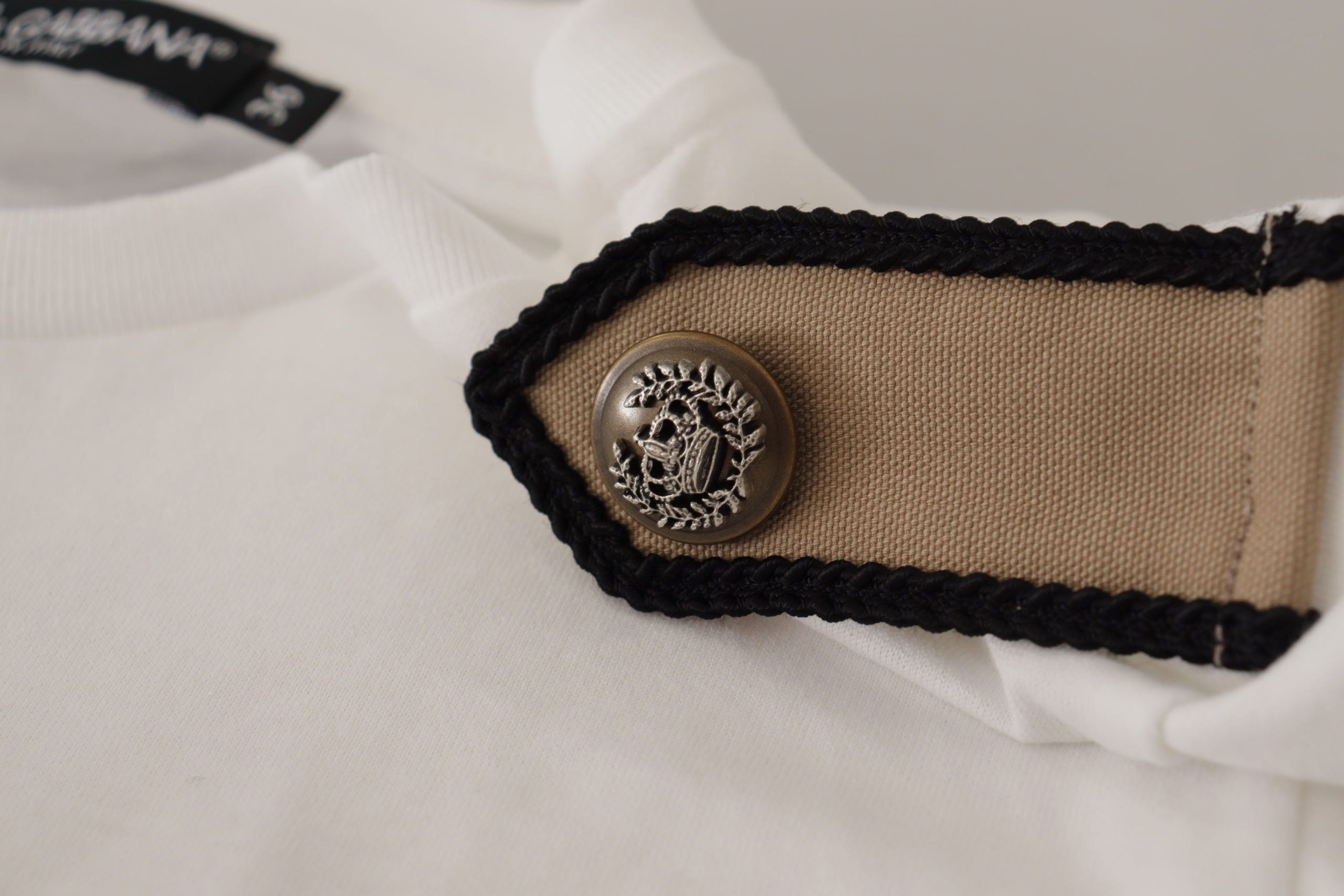 Wit zwart rozen ronde hals katoenen T-shirt
