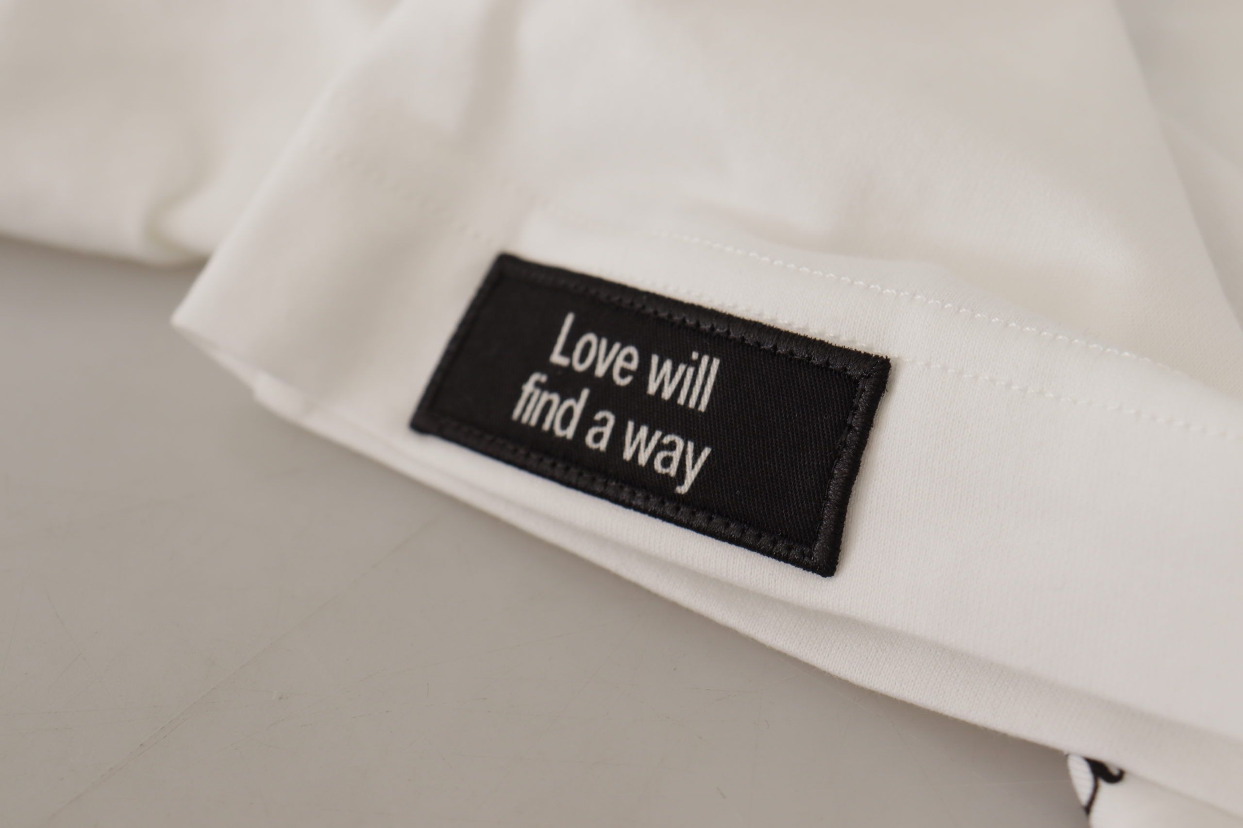 Wit zwart rozen ronde hals katoenen T-shirt