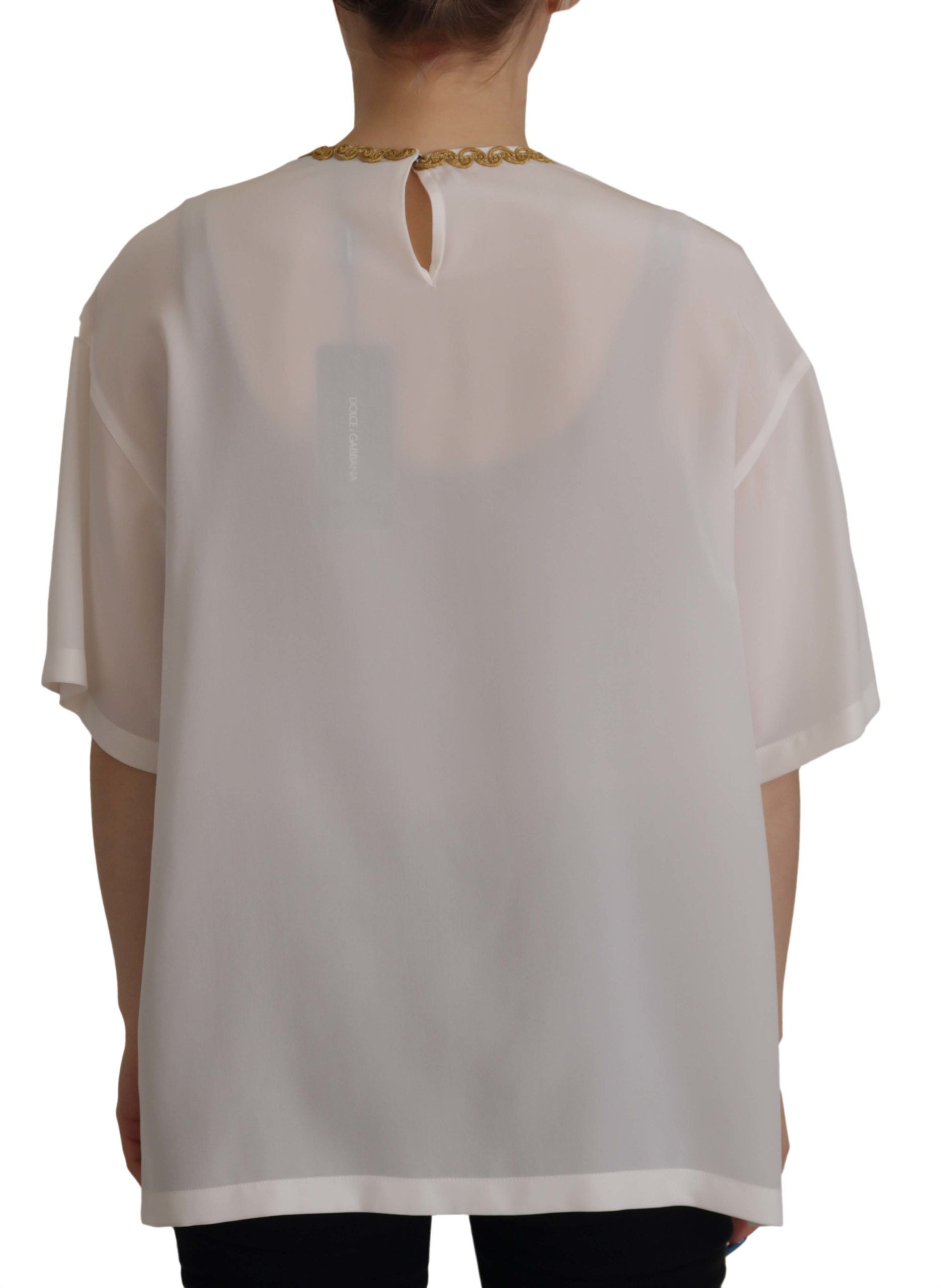 Witte zijden goudkleurige DG Crown Crystal blouse top