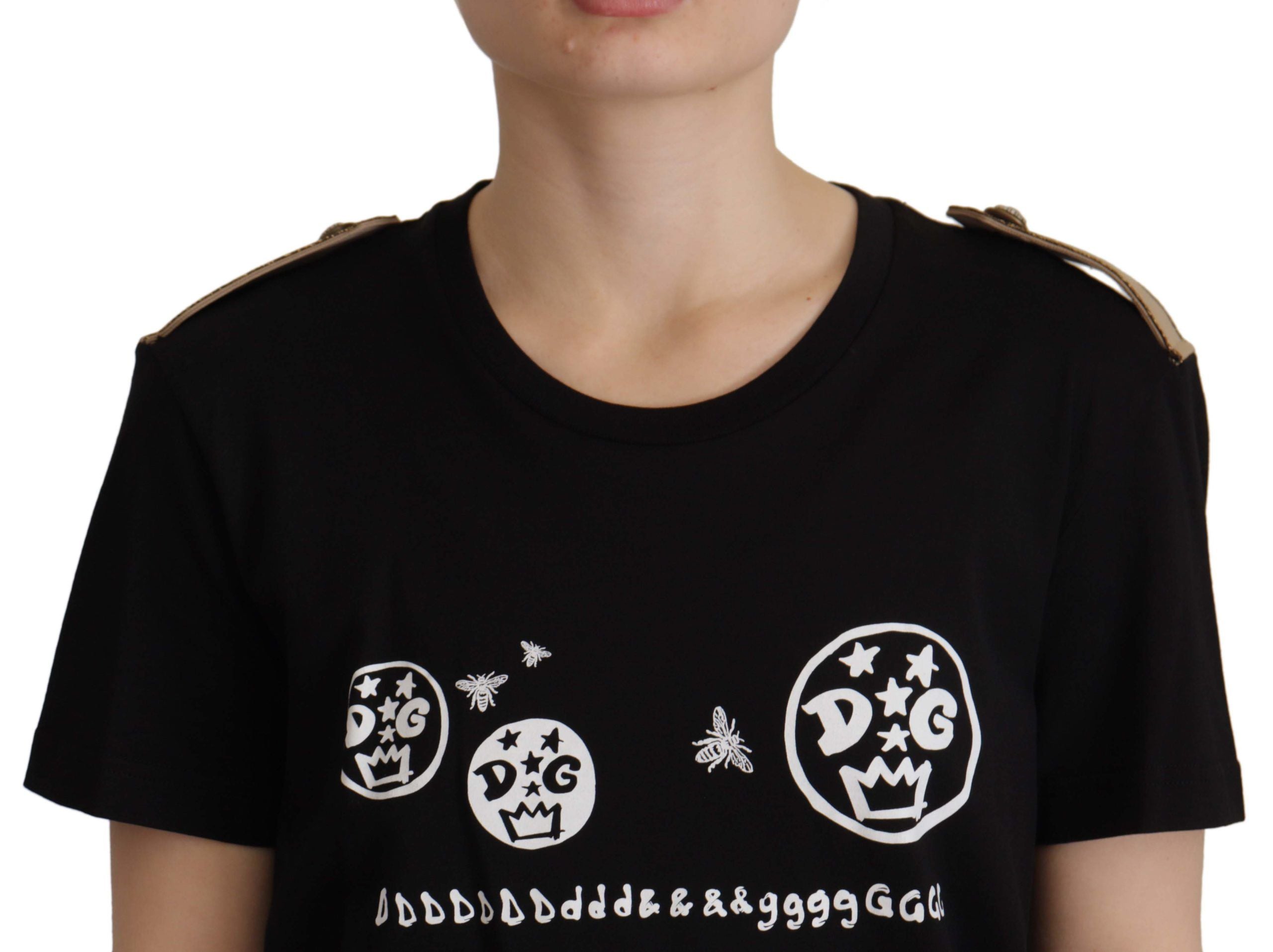 Zwart katoenen T-shirt met ronde hals en logomotief