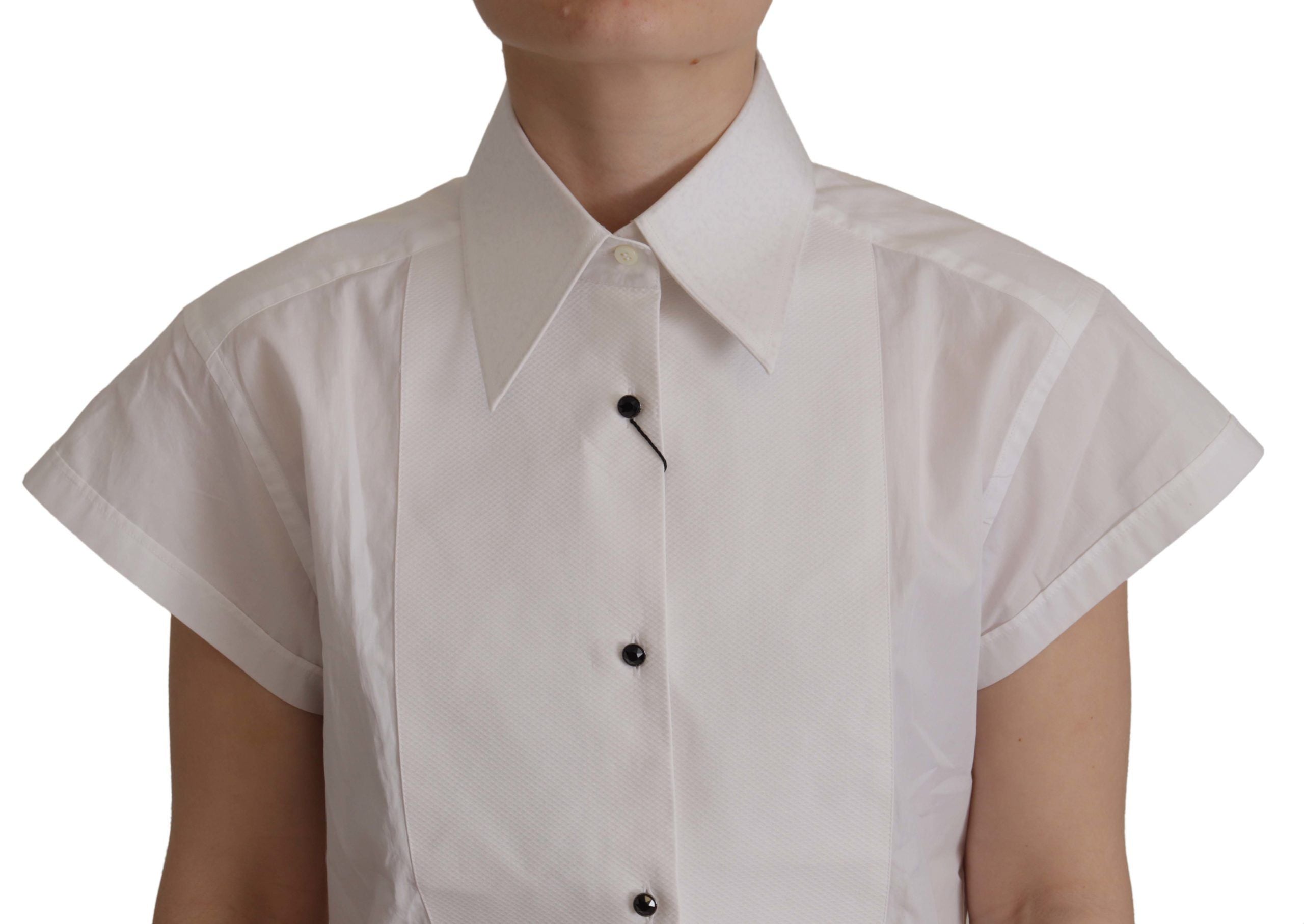 White Sleeveless Tuxedo Formal Blouse Top