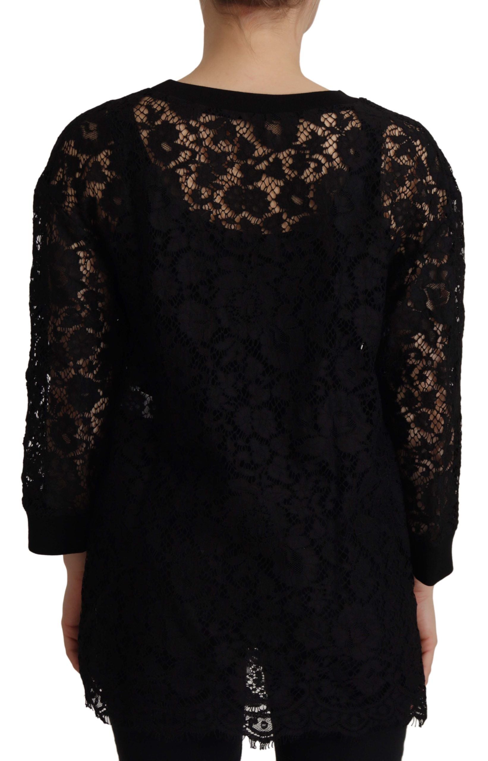 Zwarte bloemenkanten pullover Sicilië blouse