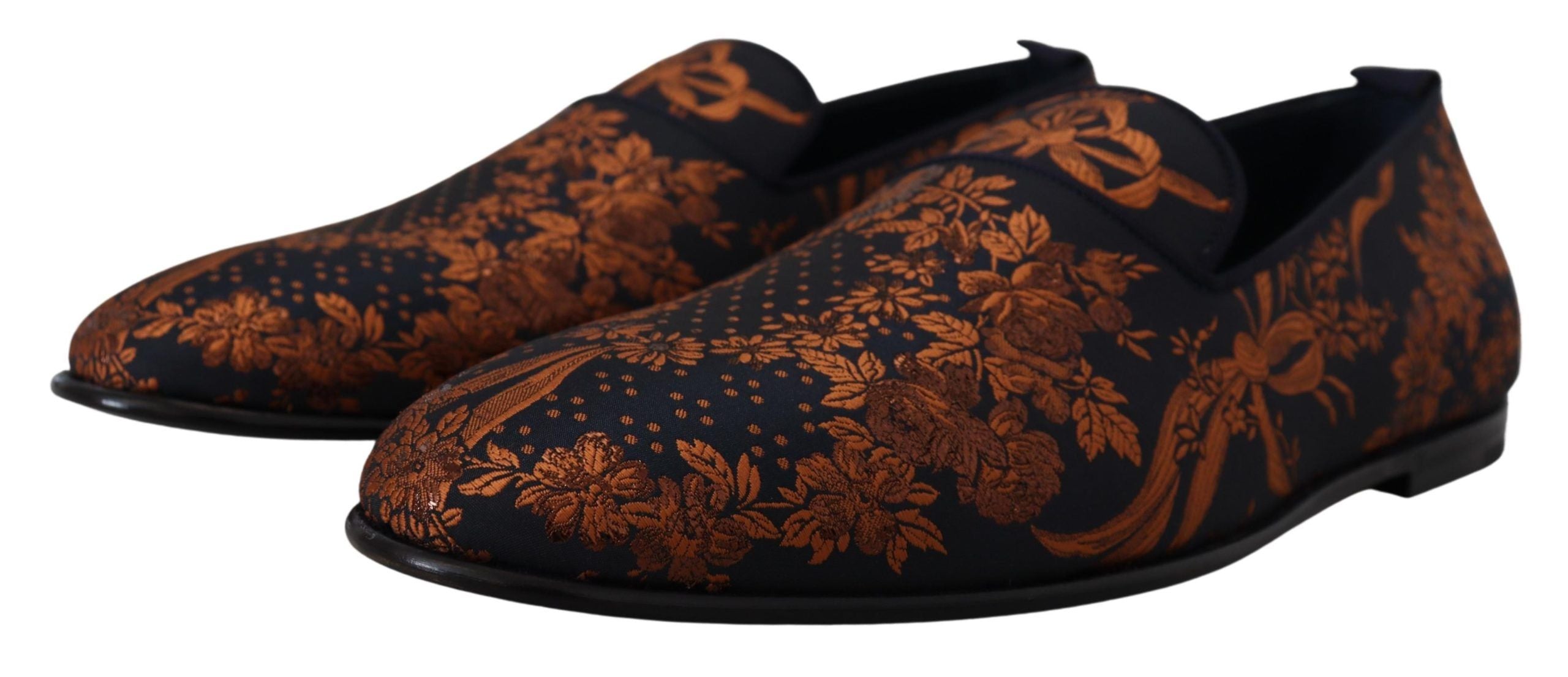Blauwe roestkleurige loafers met bloemenprint