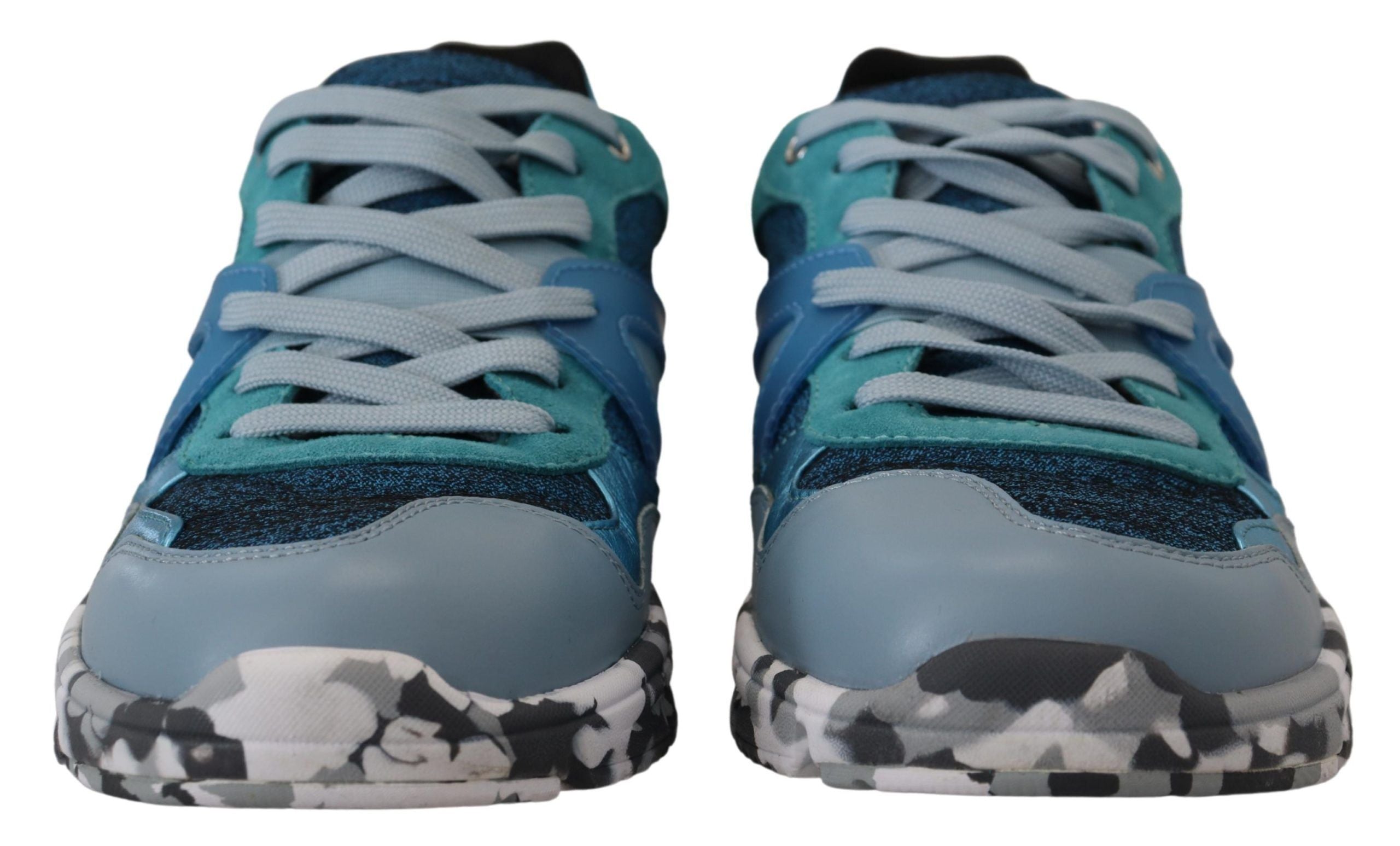 Blauwgrijze leren sportschoenen met lage bovenkant