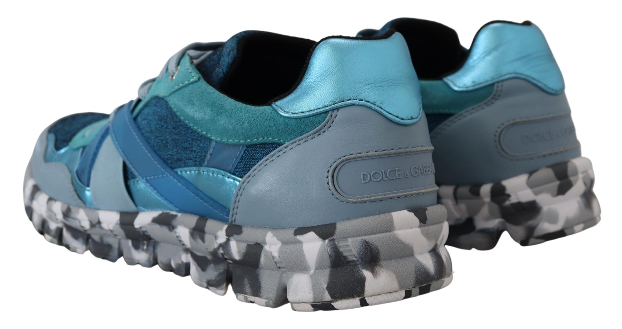 Blauwgrijze leren sportschoenen met lage bovenkant