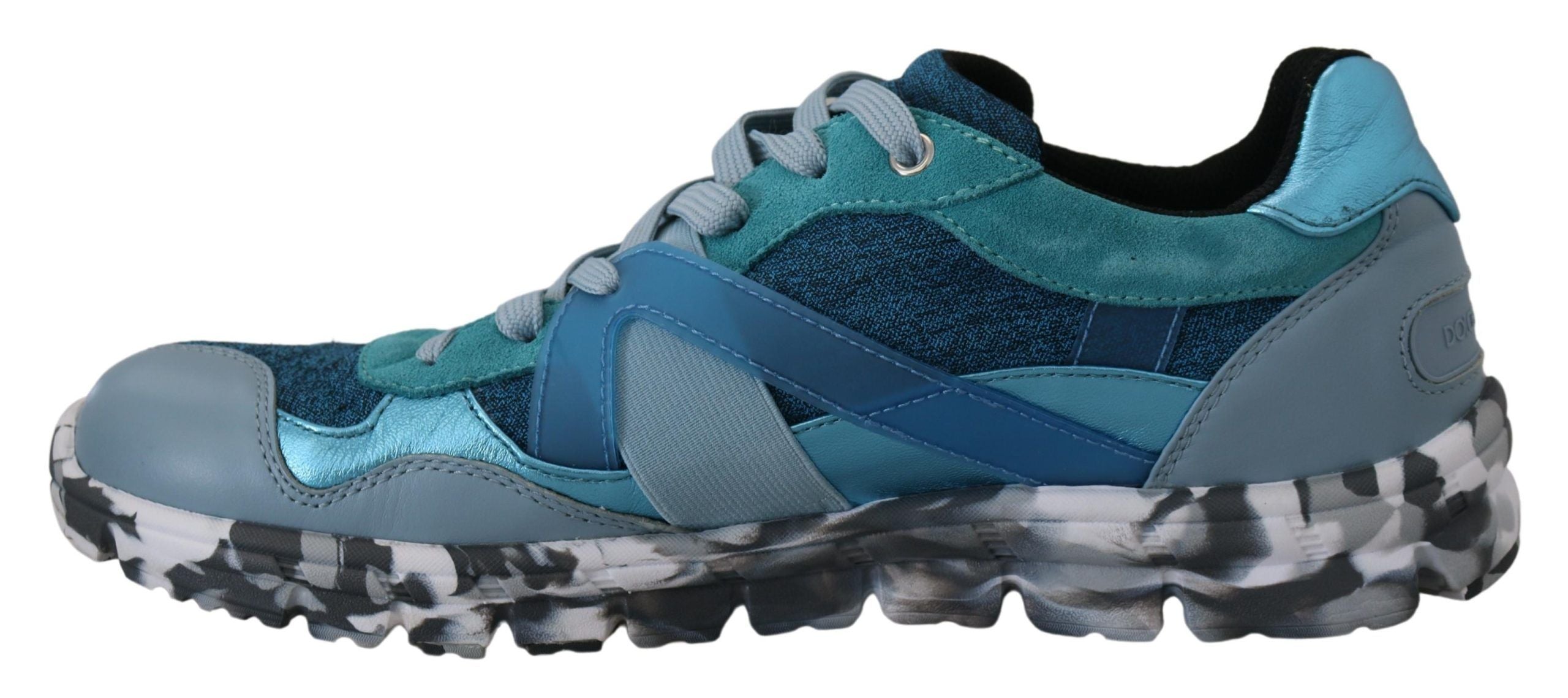 Blauwgrijze leren sportschoenen met lage bovenkant