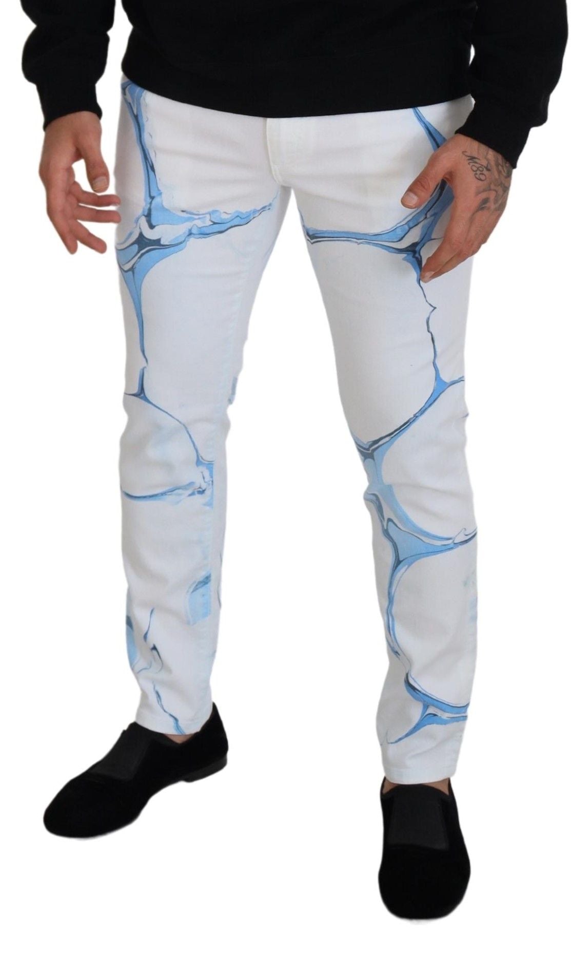 Witte blauwe denim katoenen jeans stretch skinny fit broek