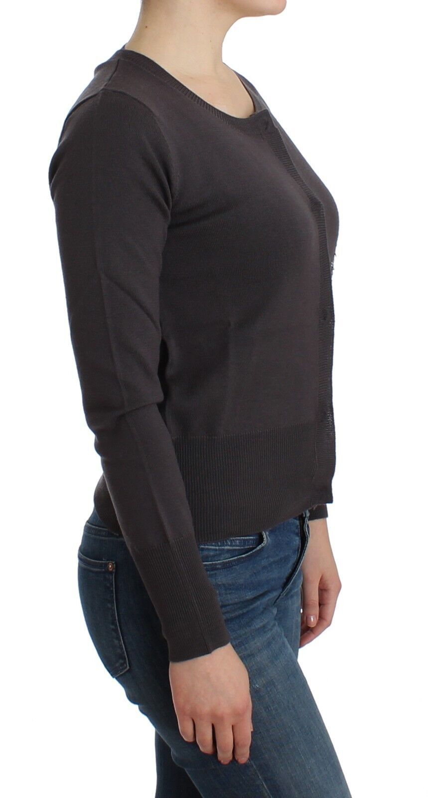 Paarse wollen pailletten cardigan gebreide trui