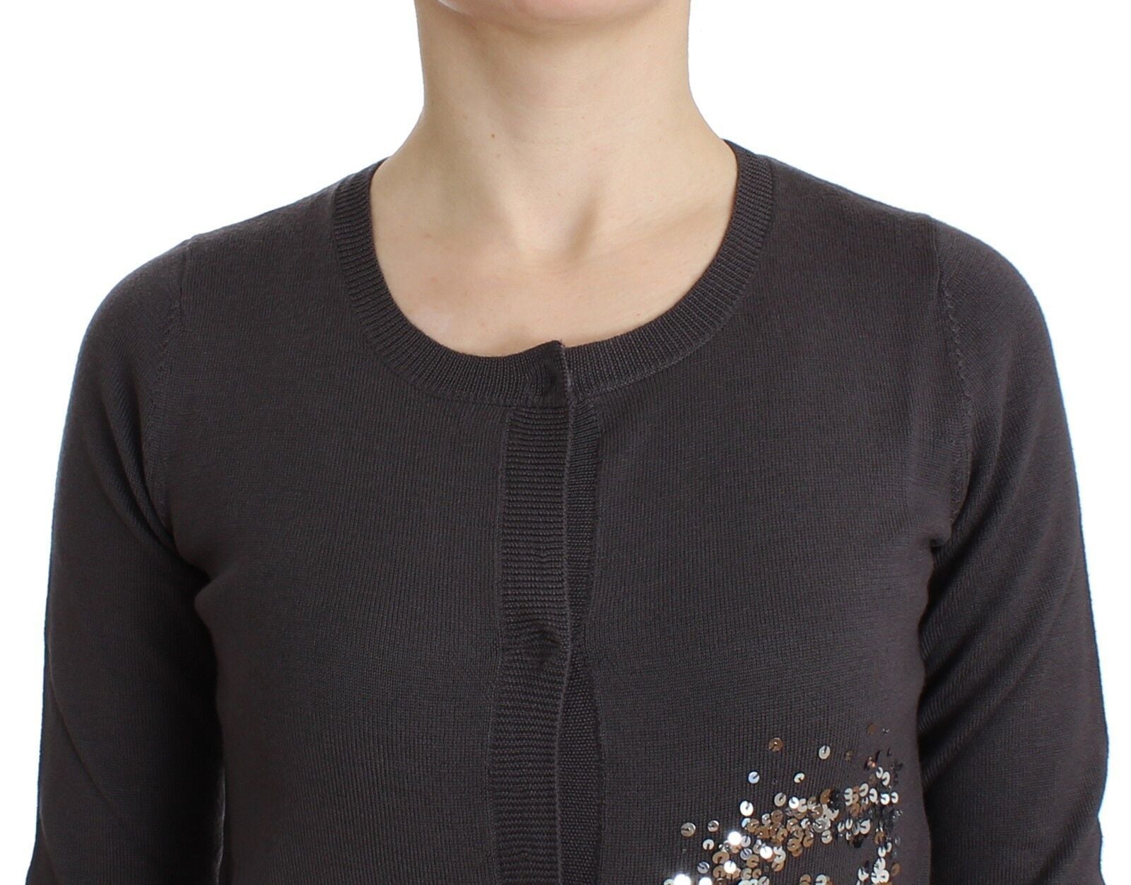 Paarse wollen pailletten cardigan gebreide trui