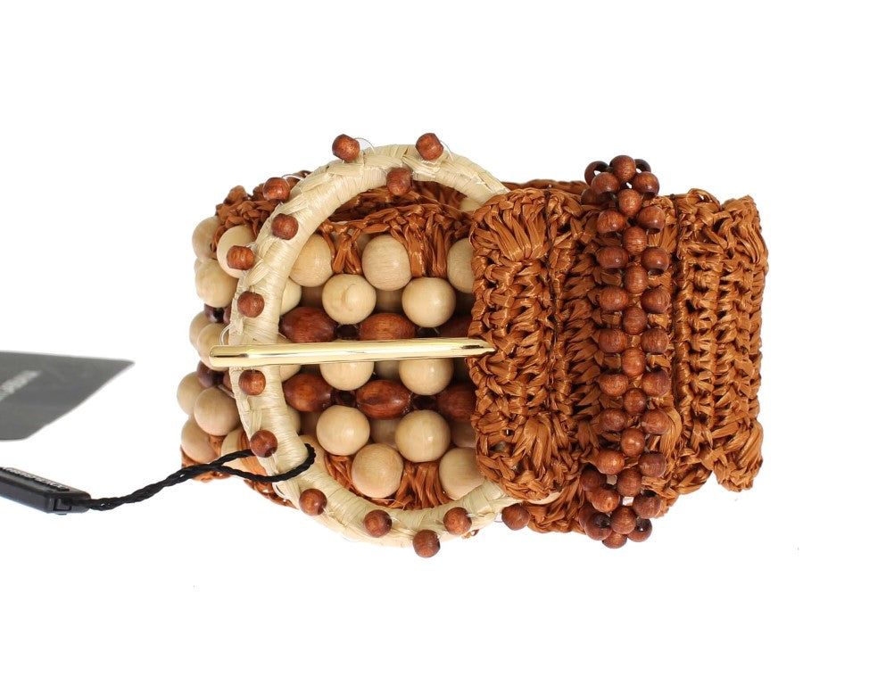 Bruine raffia houten kralen brede tailleband
