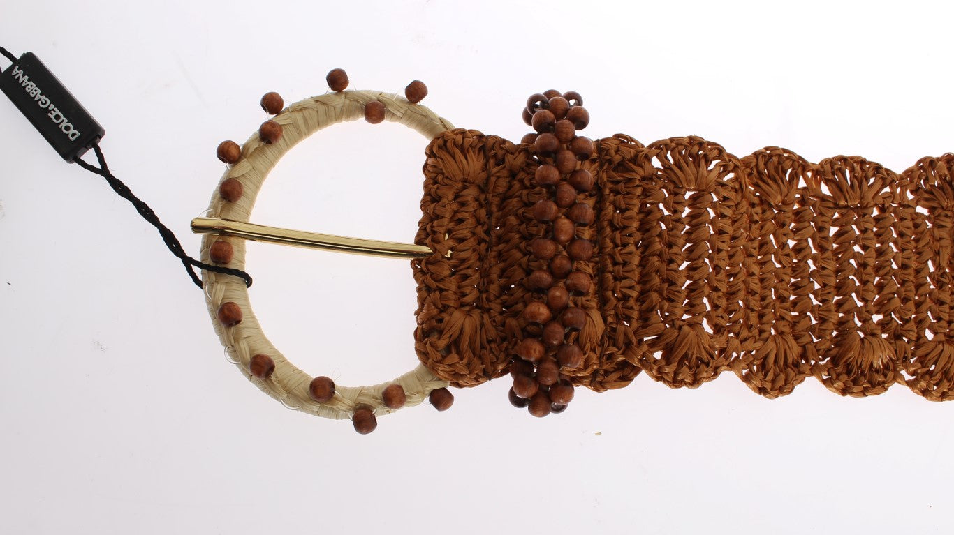 Bruine raffia houten kralen brede tailleband