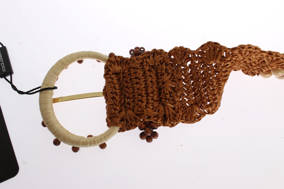 Bruine raffia houten kralen brede tailleband