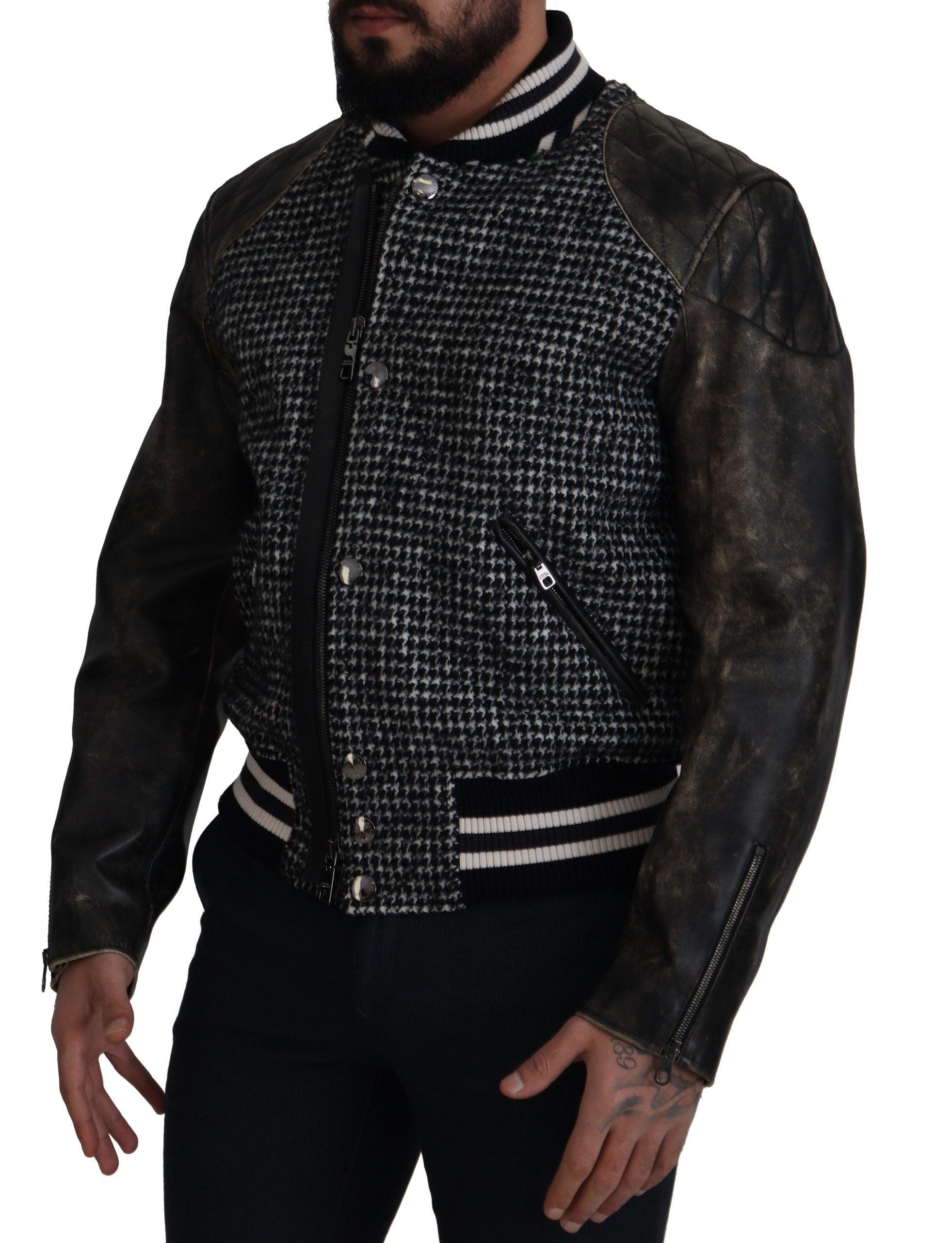 Zwarte pied-de-poule polyester bomberjack