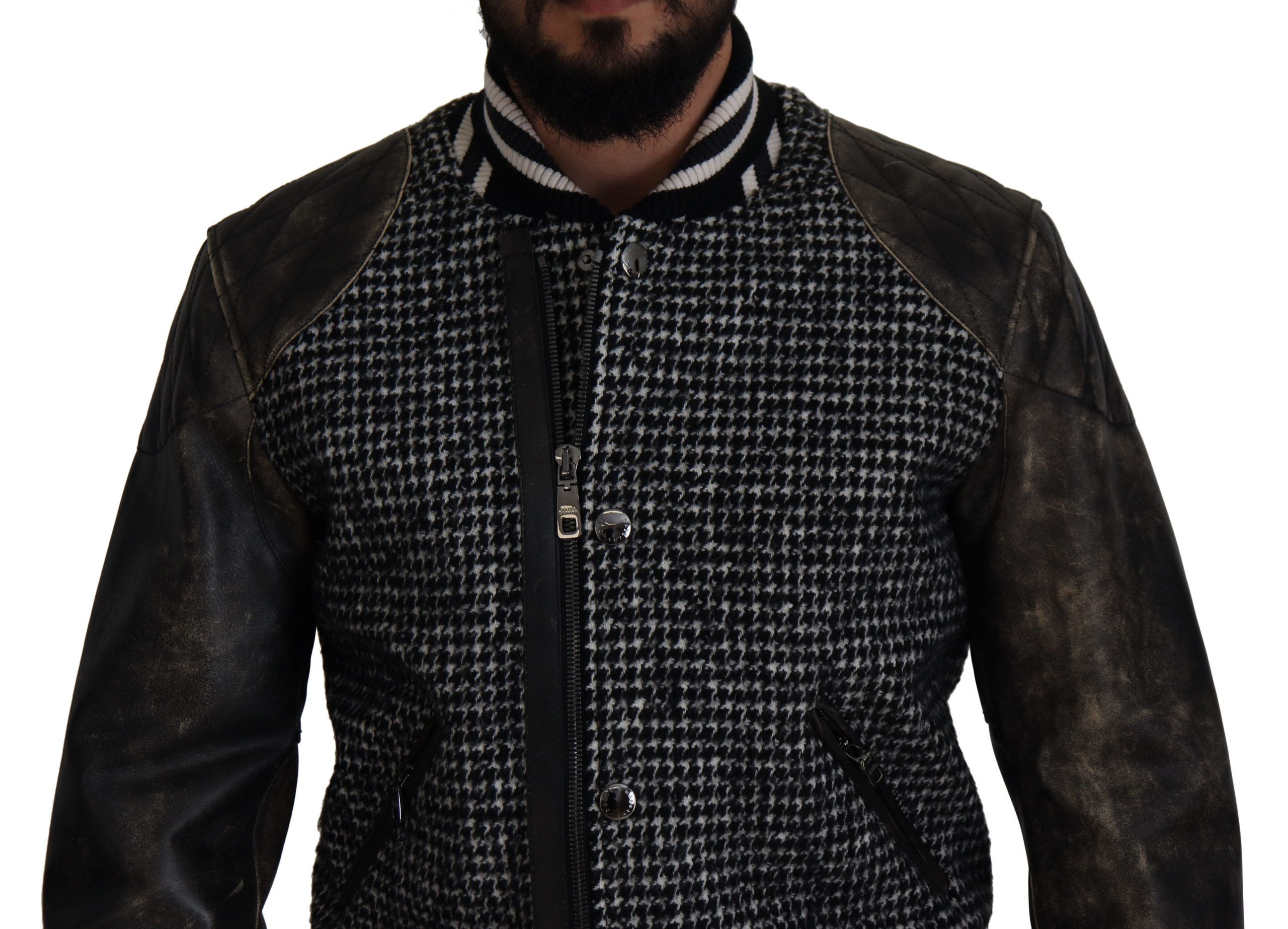 Zwarte pied-de-poule polyester bomberjack
