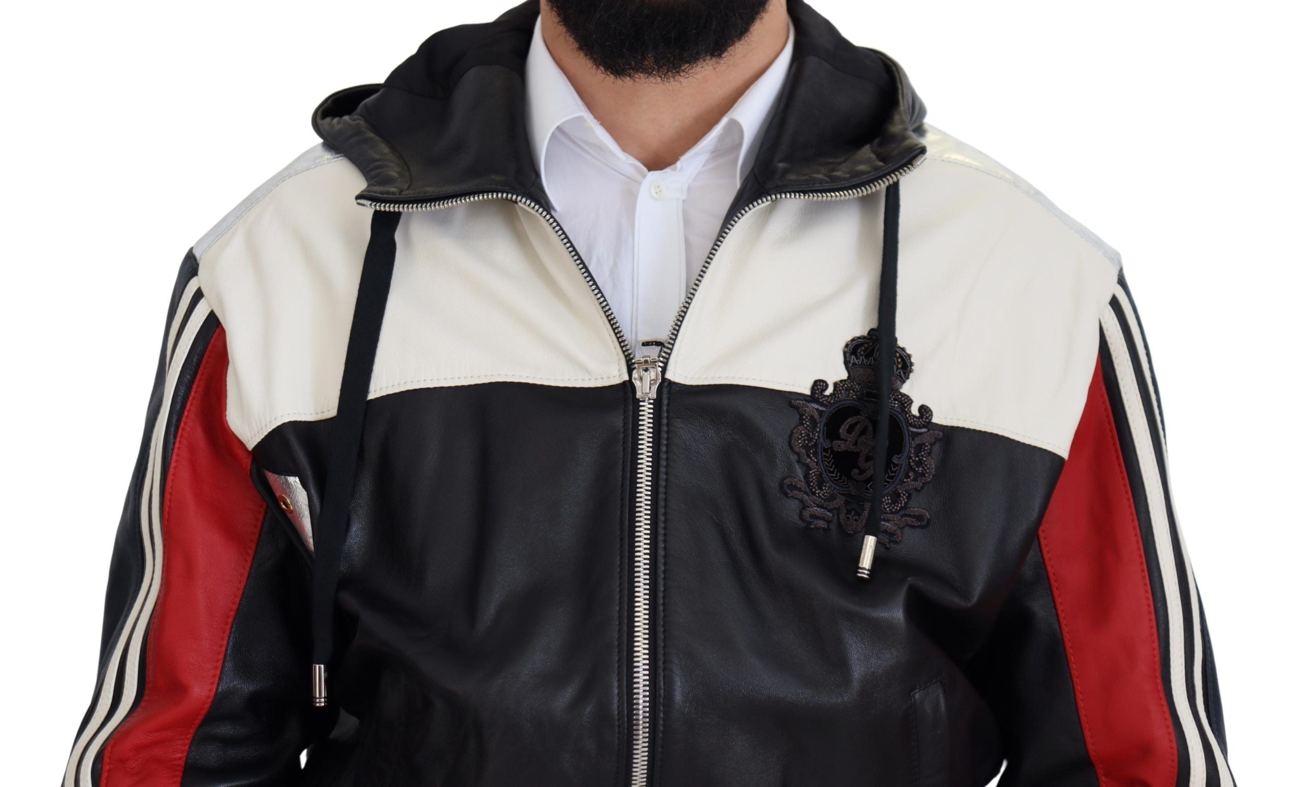 Zwarte leren blousonjas met capuchon