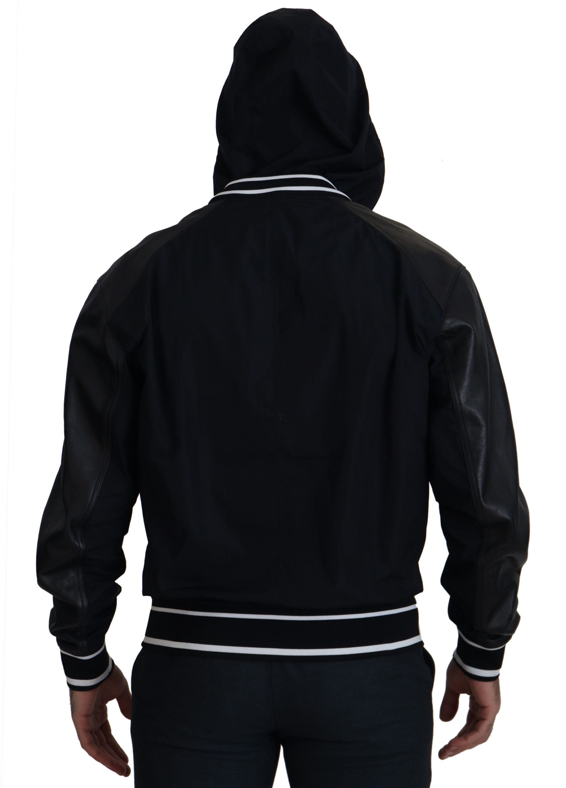 Black Polyester Hooded Blouson Coat Jacket