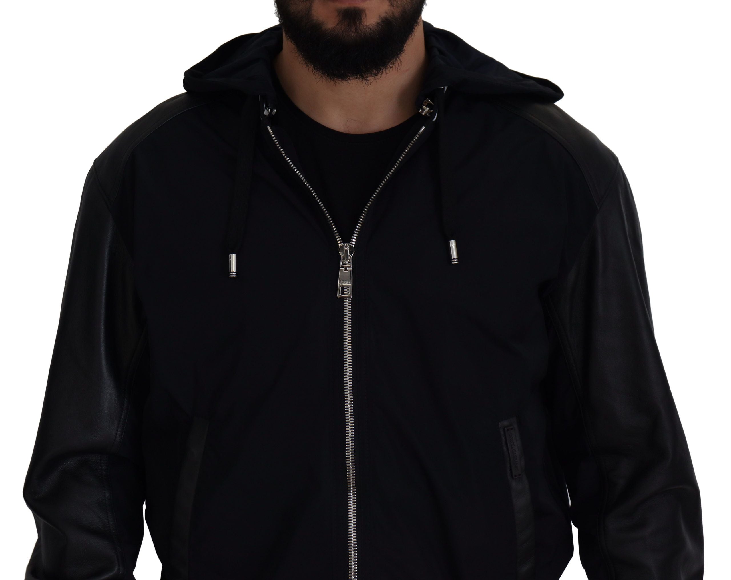 Zwarte polyester blousonjas met capuchon