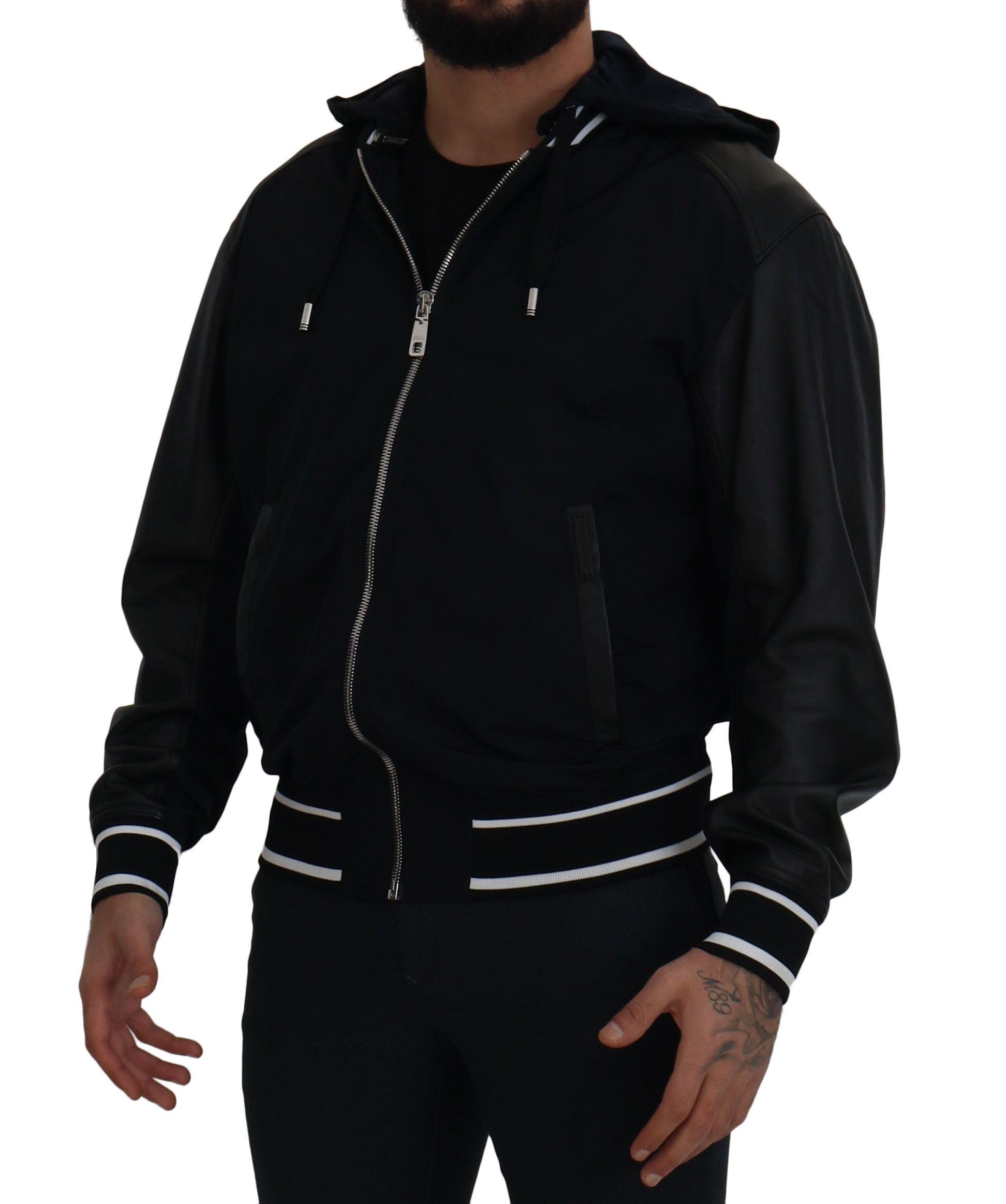 Zwarte polyester blousonjas met capuchon