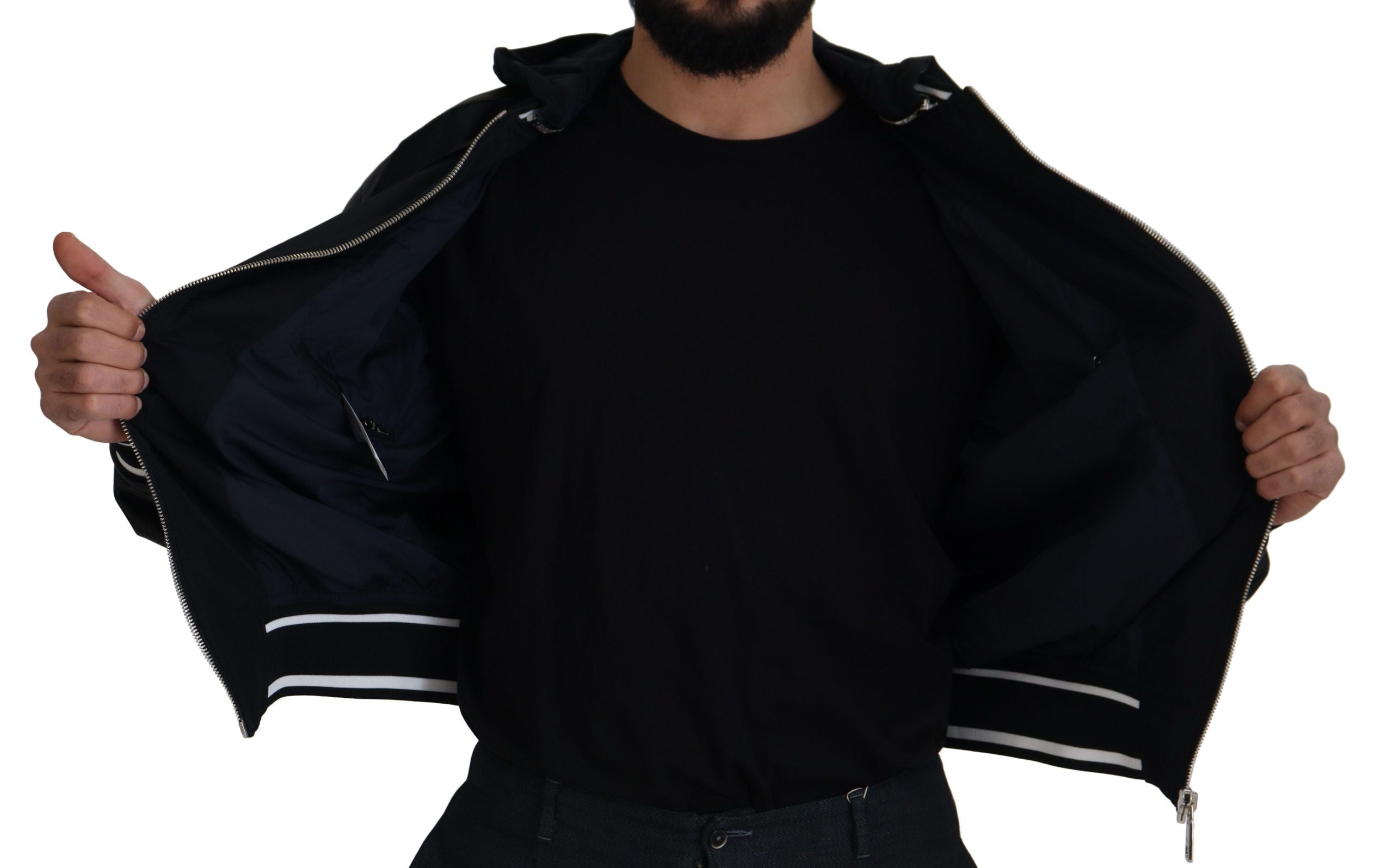 Zwarte polyester blousonjas met capuchon