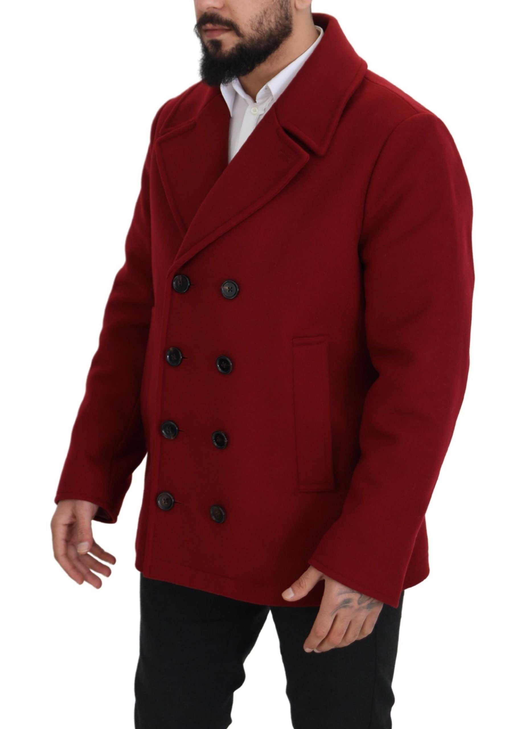 Red Wool Double Breasted Coat Jacket