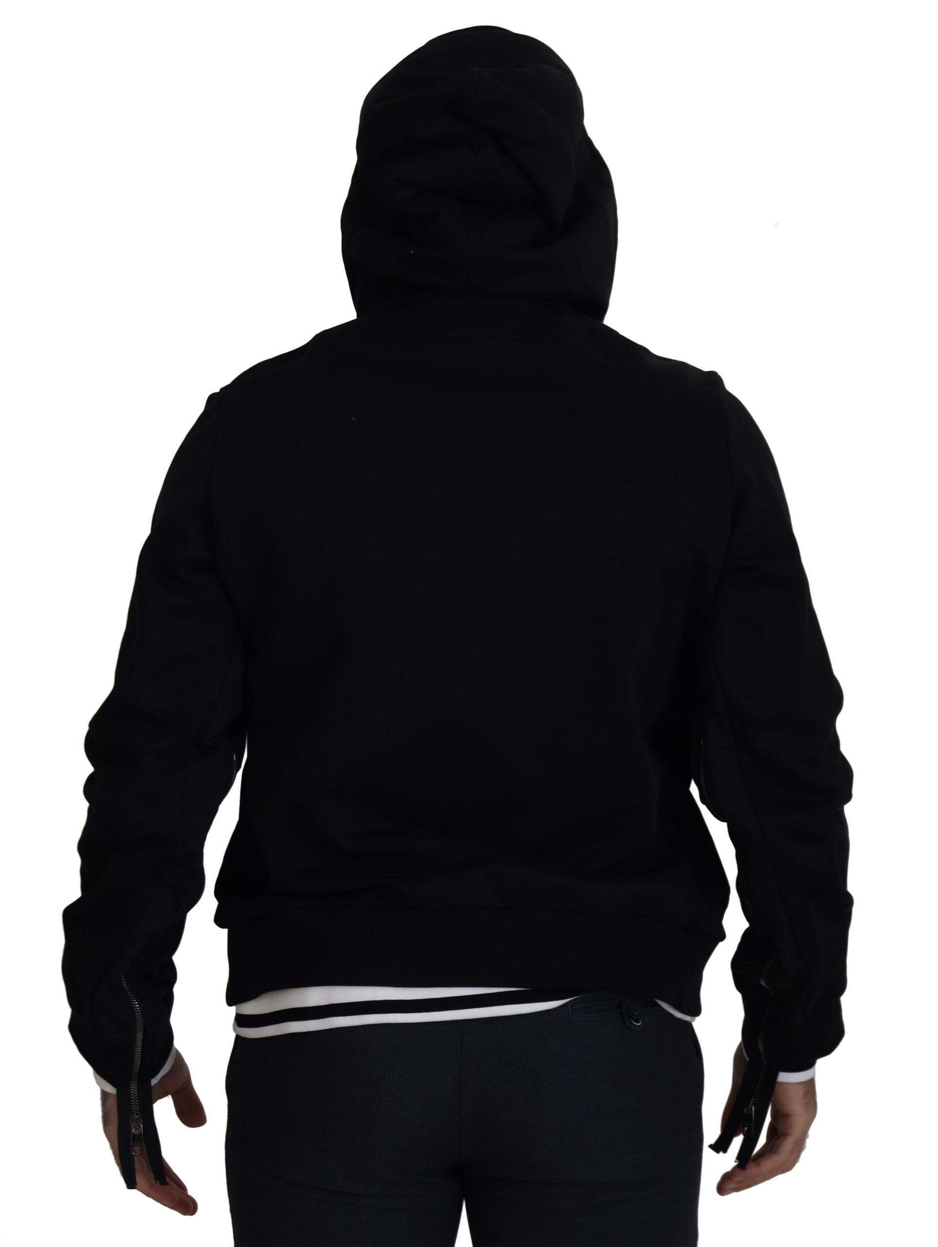 Zwarte polyester capuchonjas met volledige ritssluiting