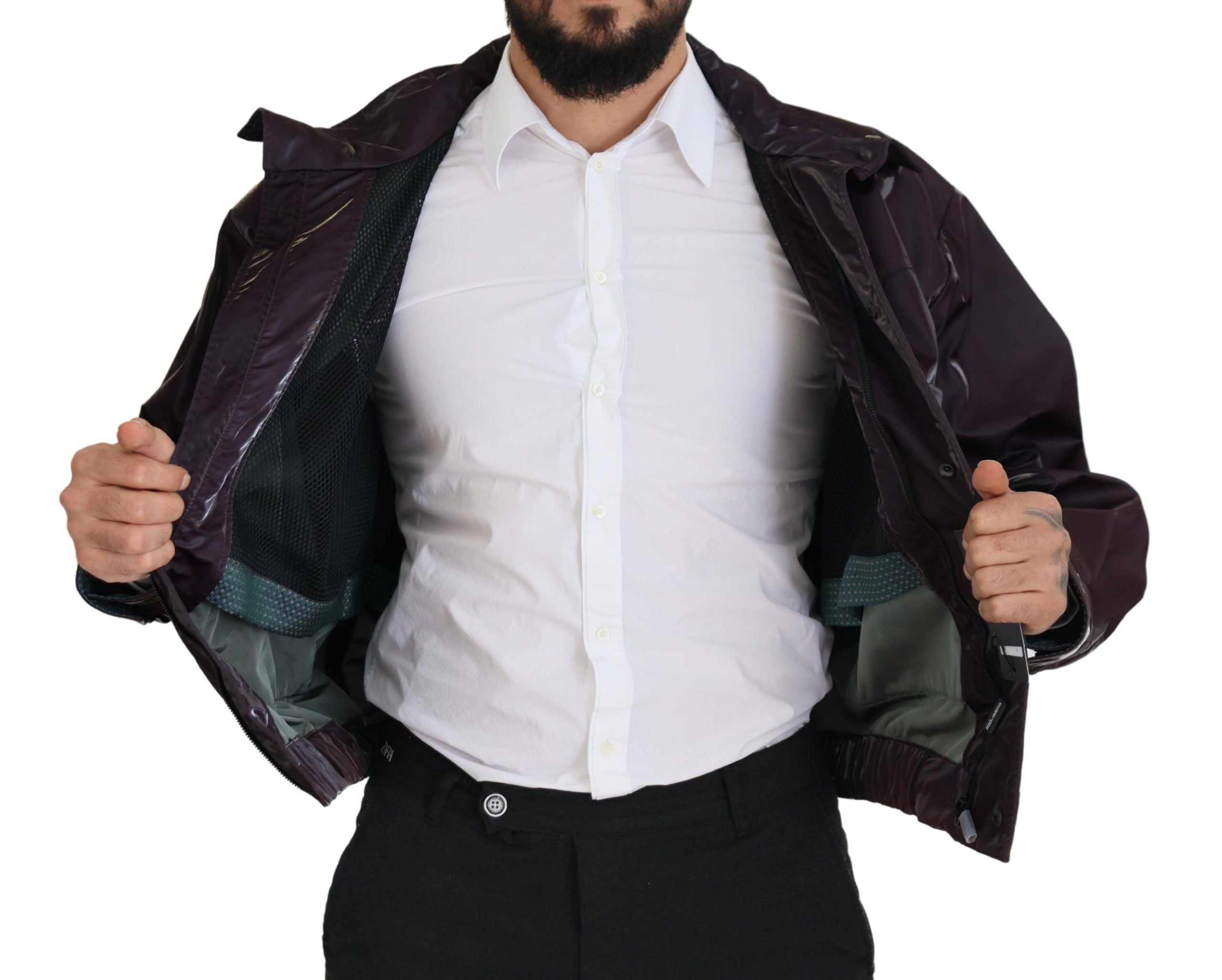 Paarse nylon bikerjas met kraag