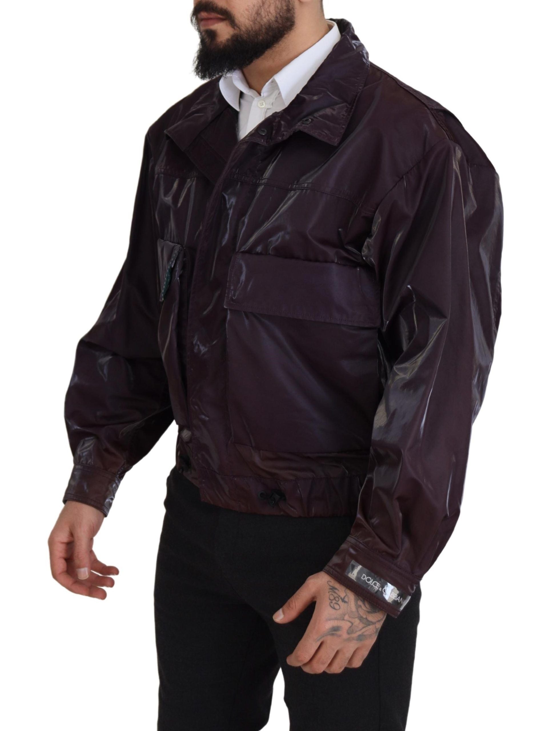 Paarse nylon bikerjas met kraag