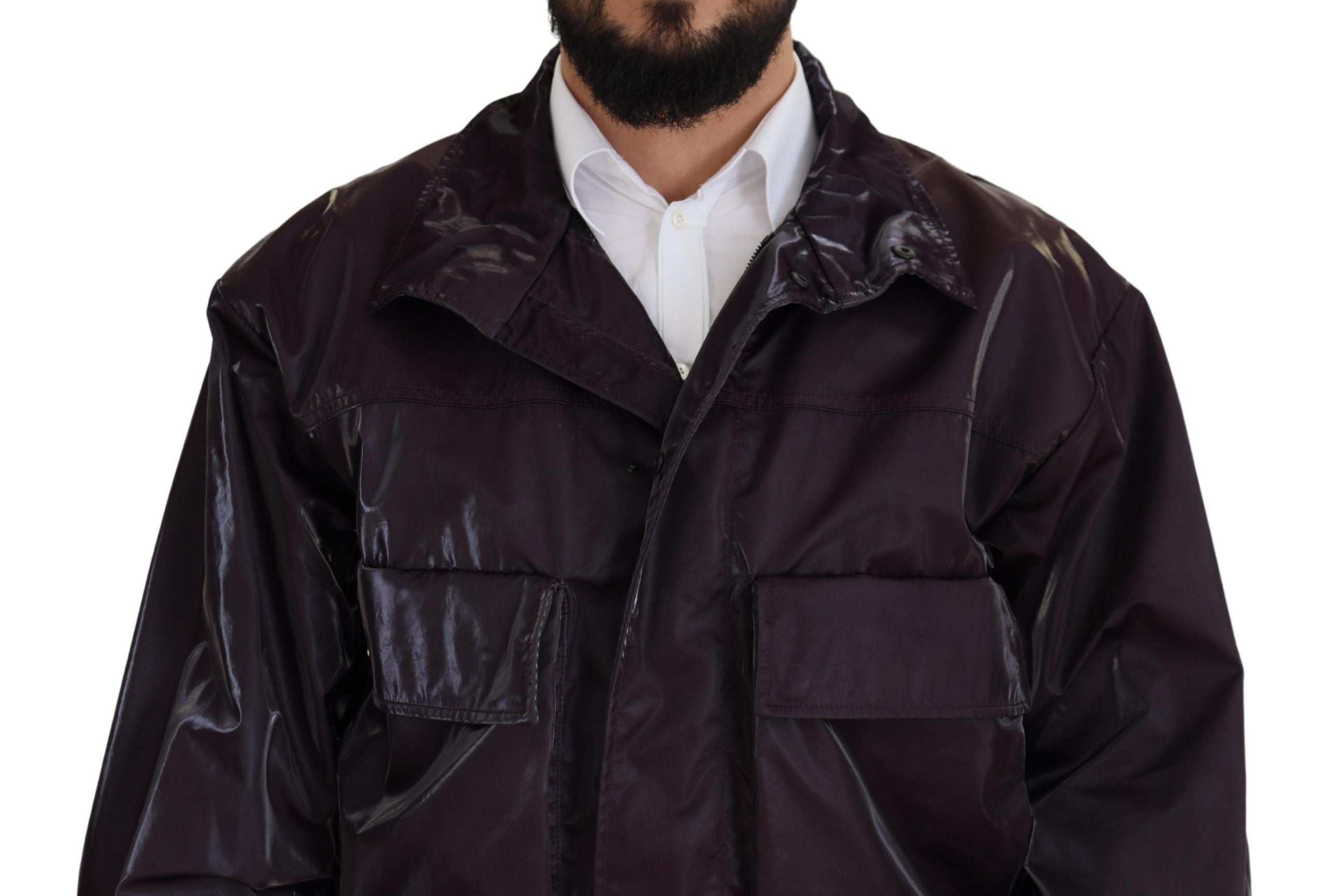 Paarse nylon bikerjas met kraag