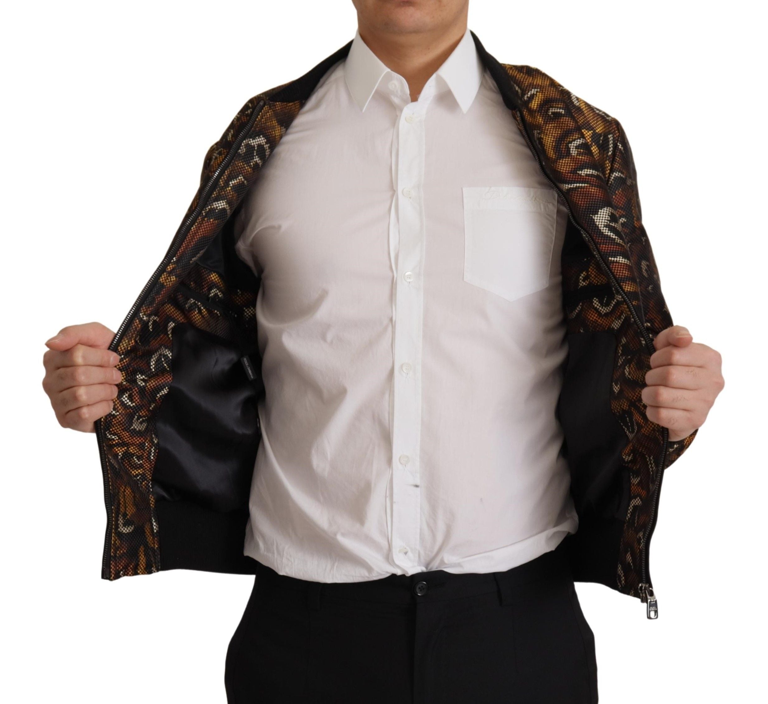 Brown Feather Full Zip Blouson Jacket