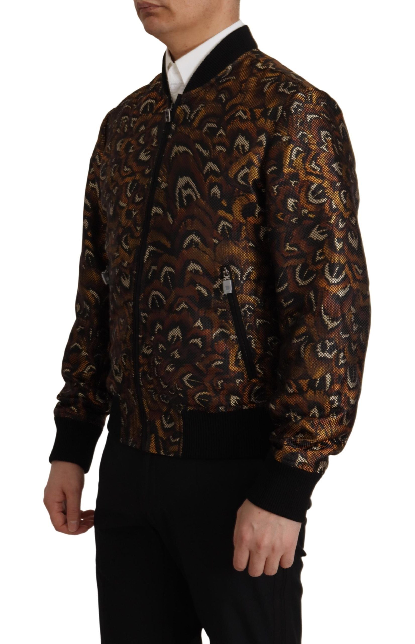Bruine, doorlopende ritsblouse met veren