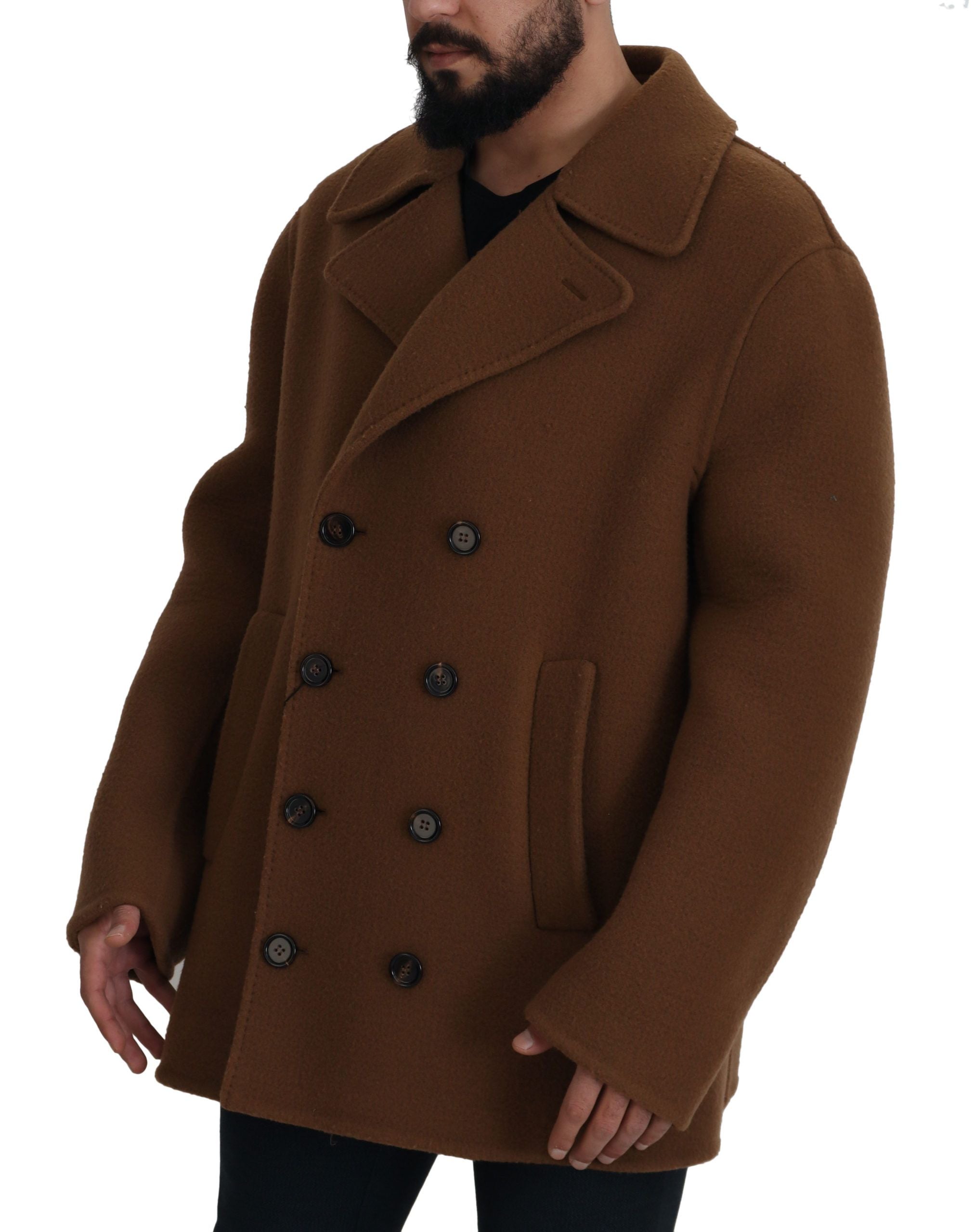 Brown Nylon Double Breasted Coat Jacket