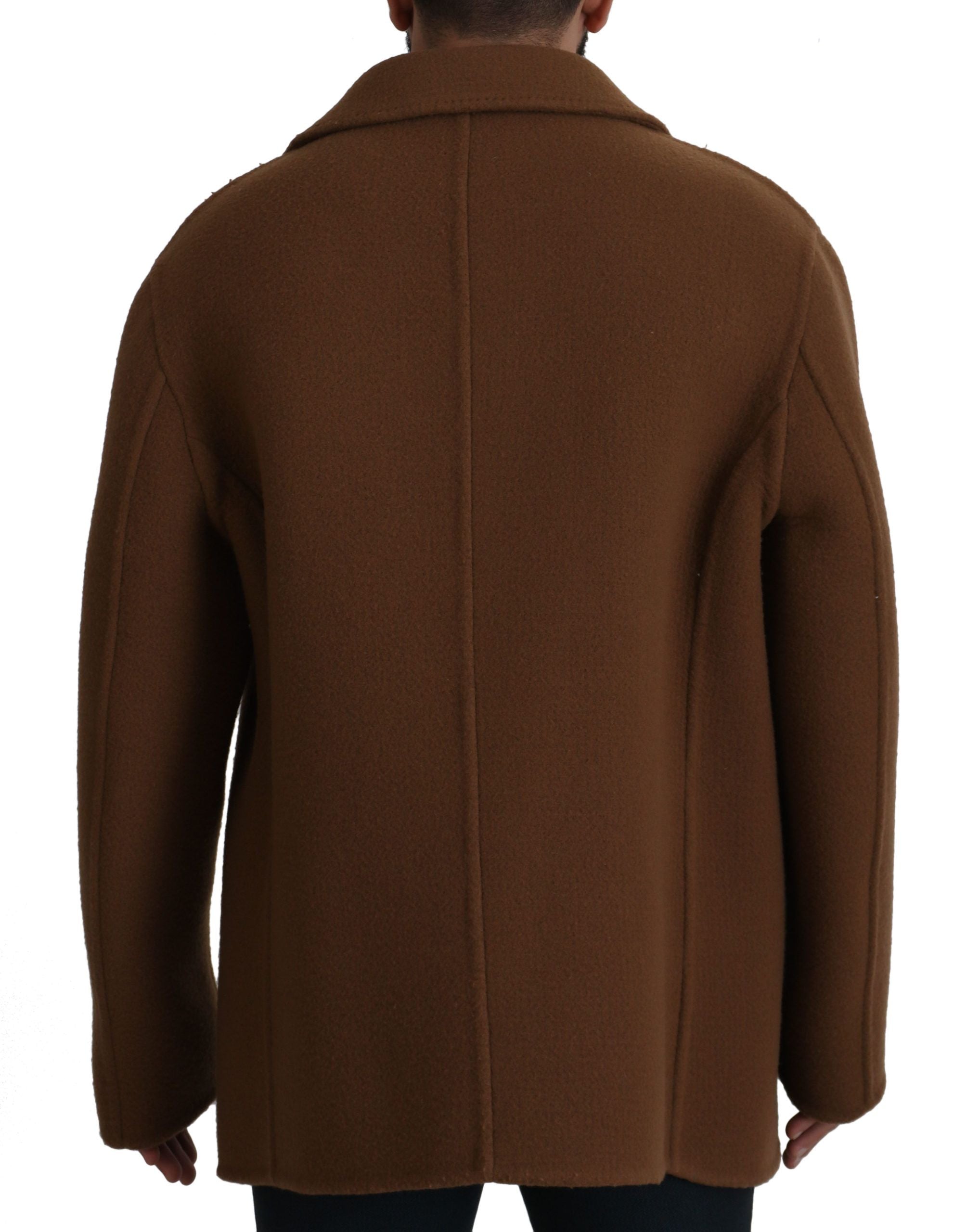 Bruine nylon jas met dubbele rij knopen