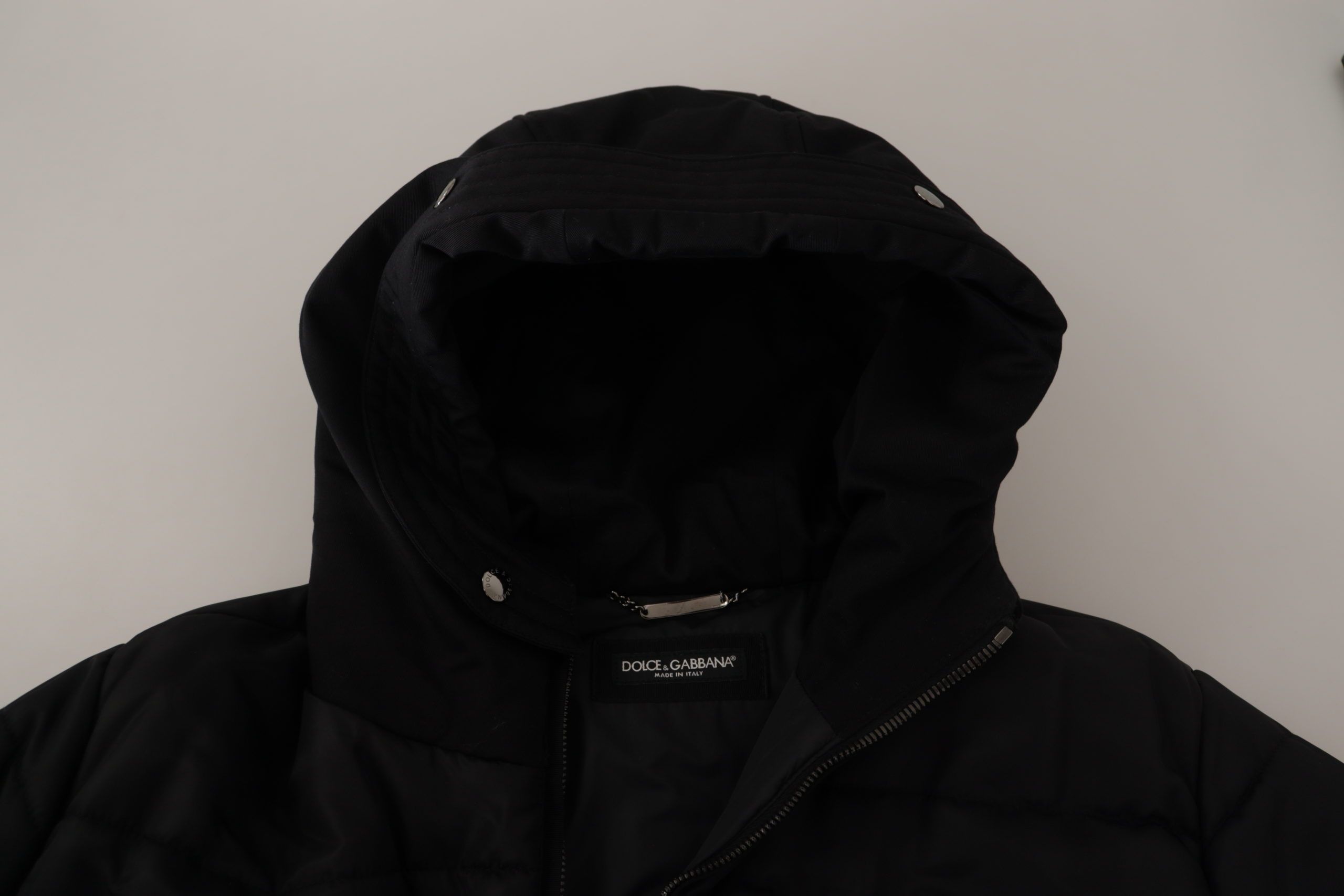 Zwarte nylon parka met capuchon, winterjas