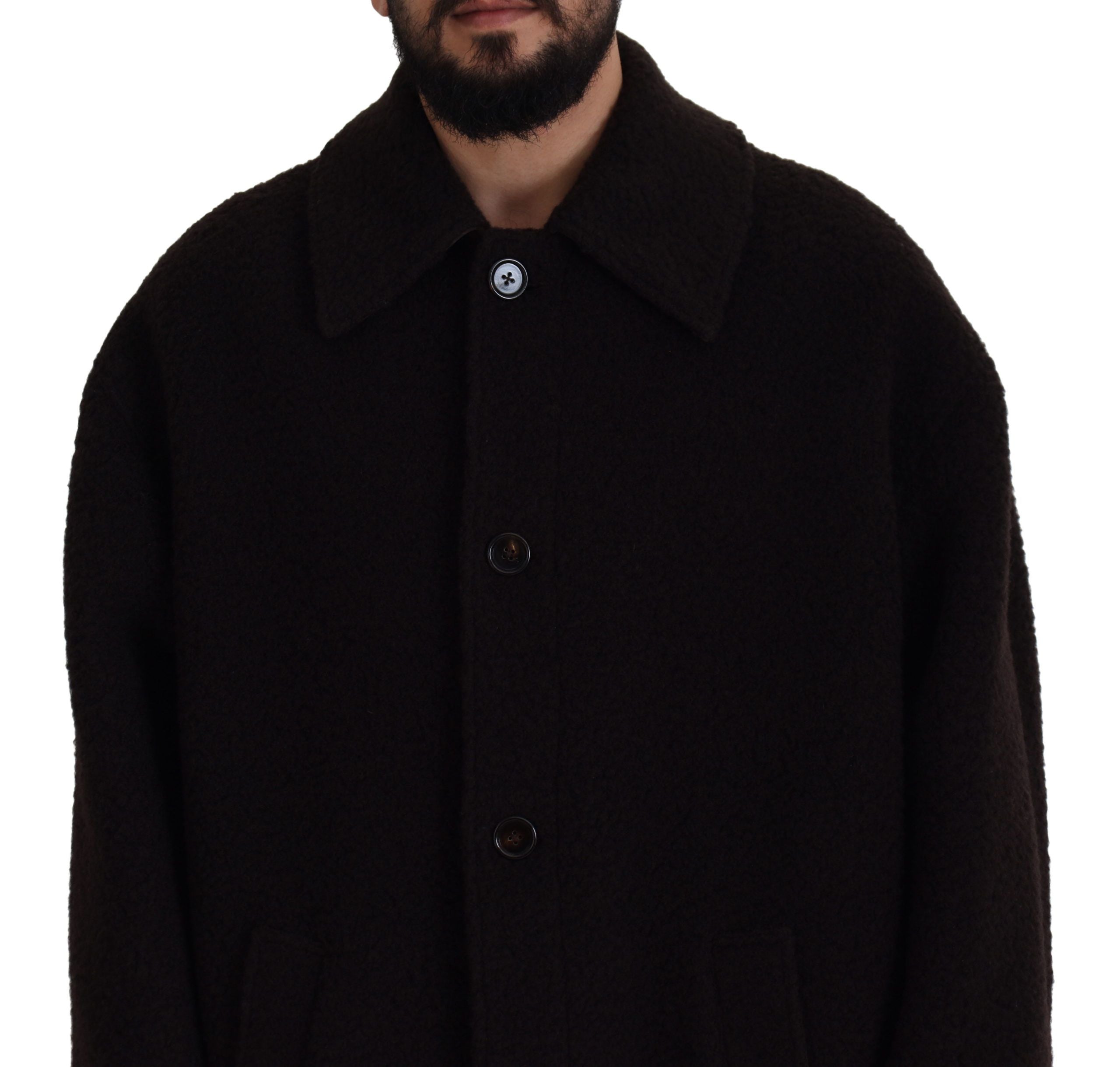 Zwarte alpaca trenchcoat met knopen