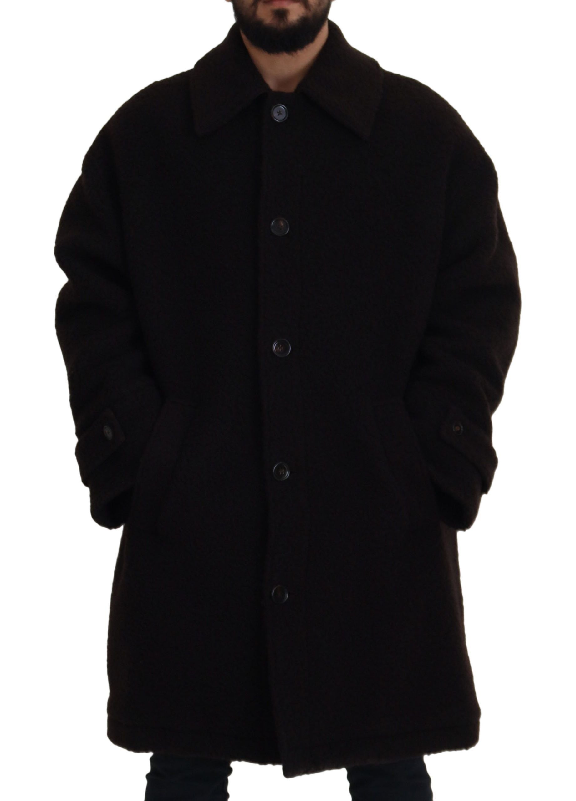 Zwarte alpaca trenchcoat met knopen